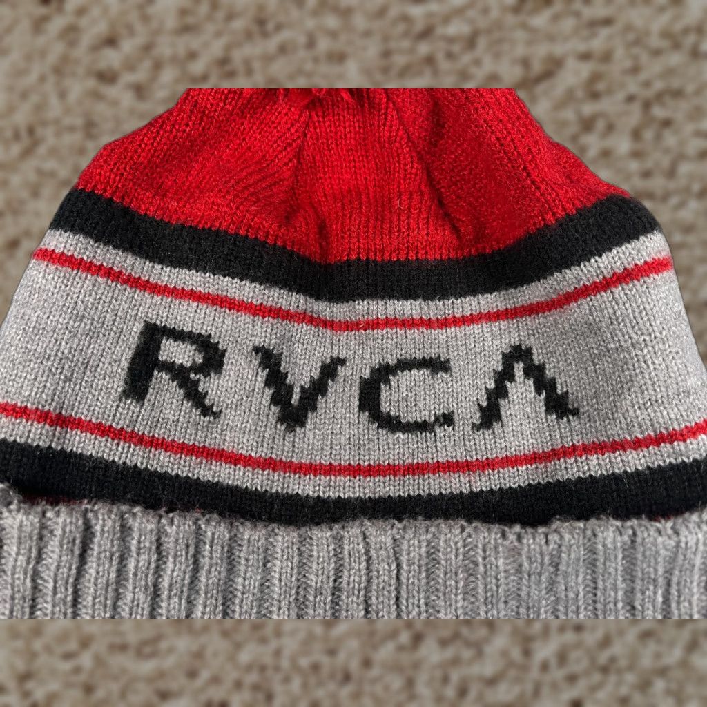 RVCA RVCA Beanie Toque Hat Adult One Size Red Stripe Knit 100% Acrylic Pom Ski Skate Size ONE SIZE - 1 Thumbnail