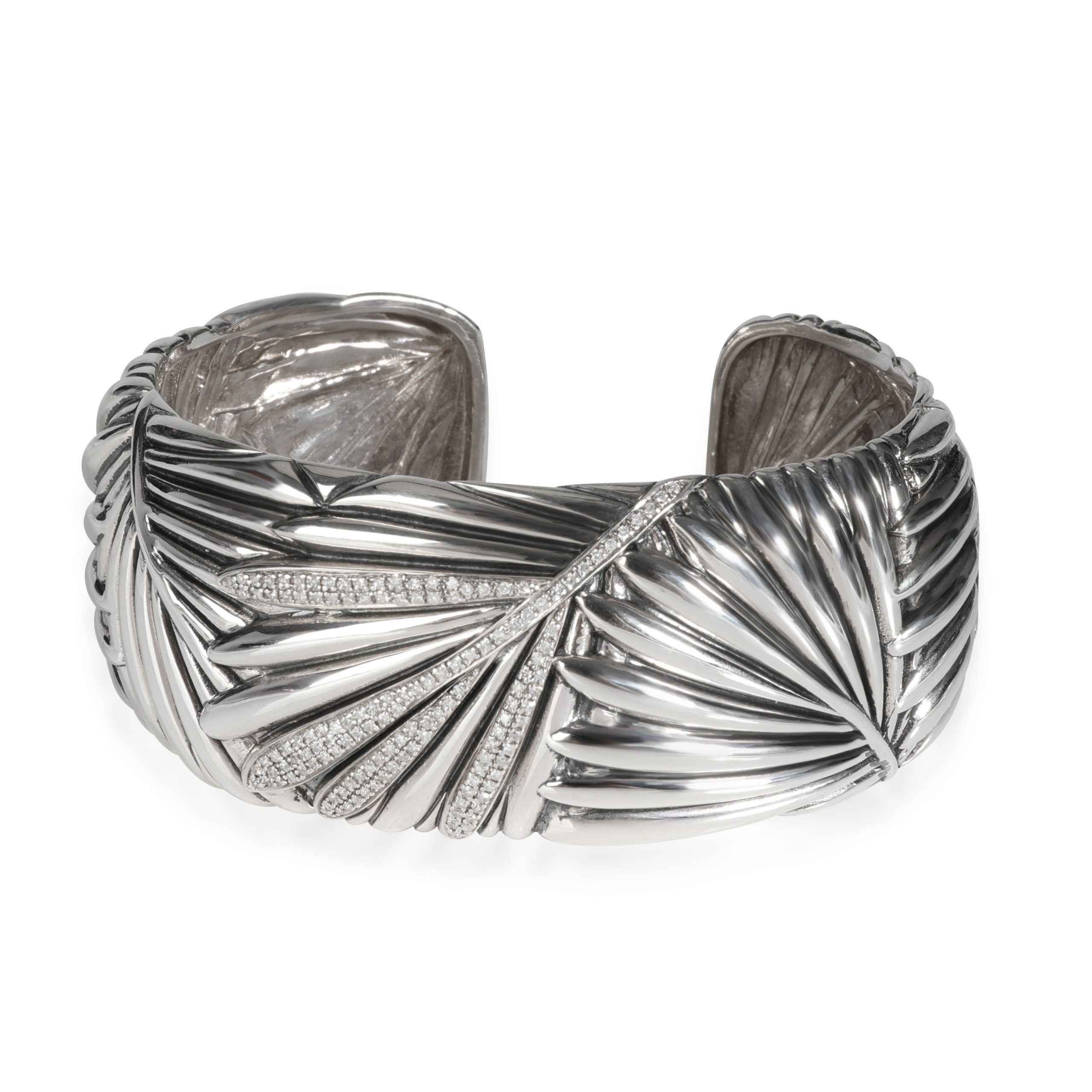 image of Tiffany Co Effy Palm Frond Diamond Cuff In Sterling Silver 0.56 Ctw, Women's