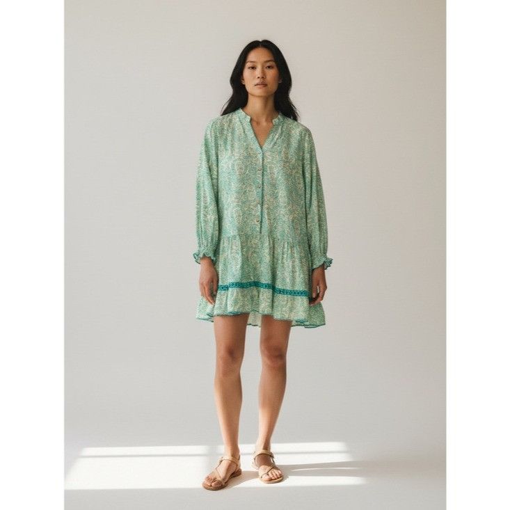 Other Last Queen Paris Green Paisley Button-Front Tiered Mini Dres Size L / US 10 / IT 46 - 1 Thumbnail