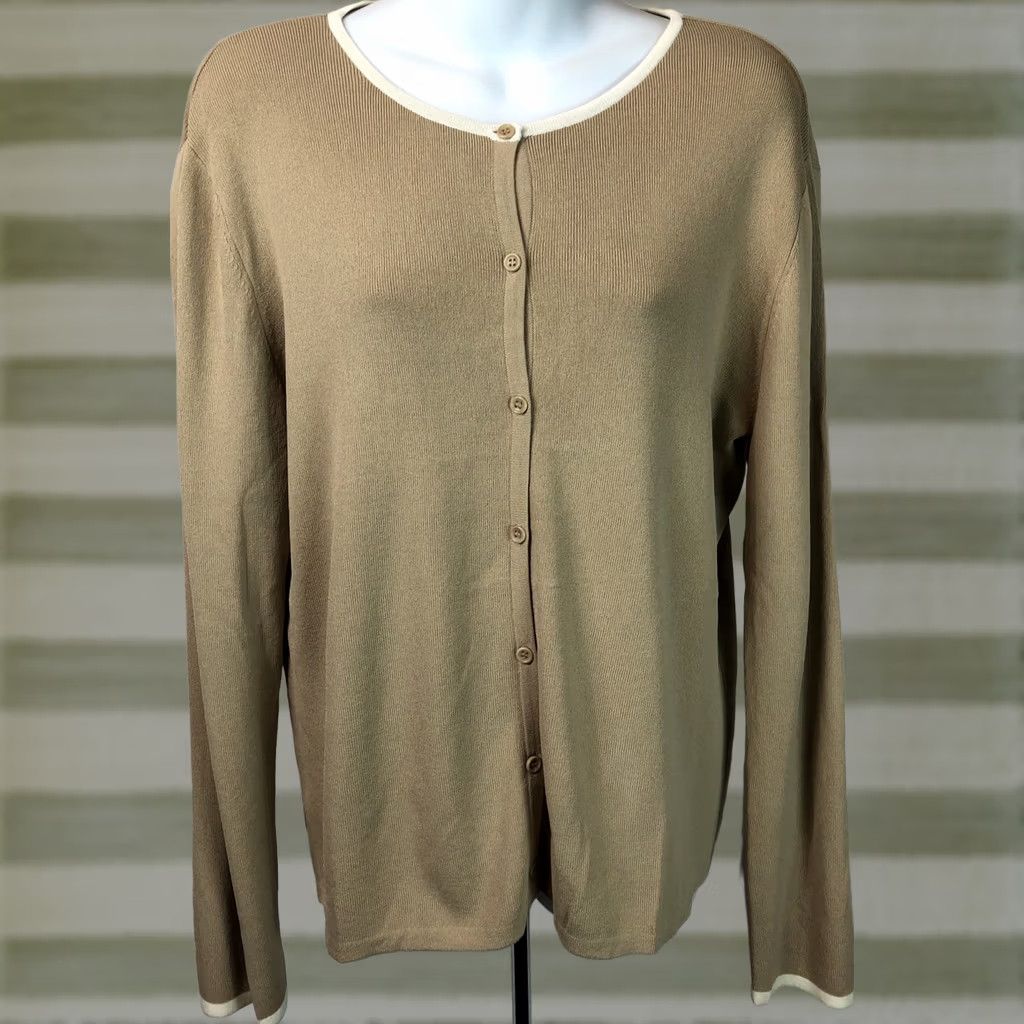 Vintage John Paul Richard Cardigan Sweater M Tan Rayon Knit Long Sleeve Cottage Boho Size M / US 6-8 / IT 42-44 - 1 Thumbnail