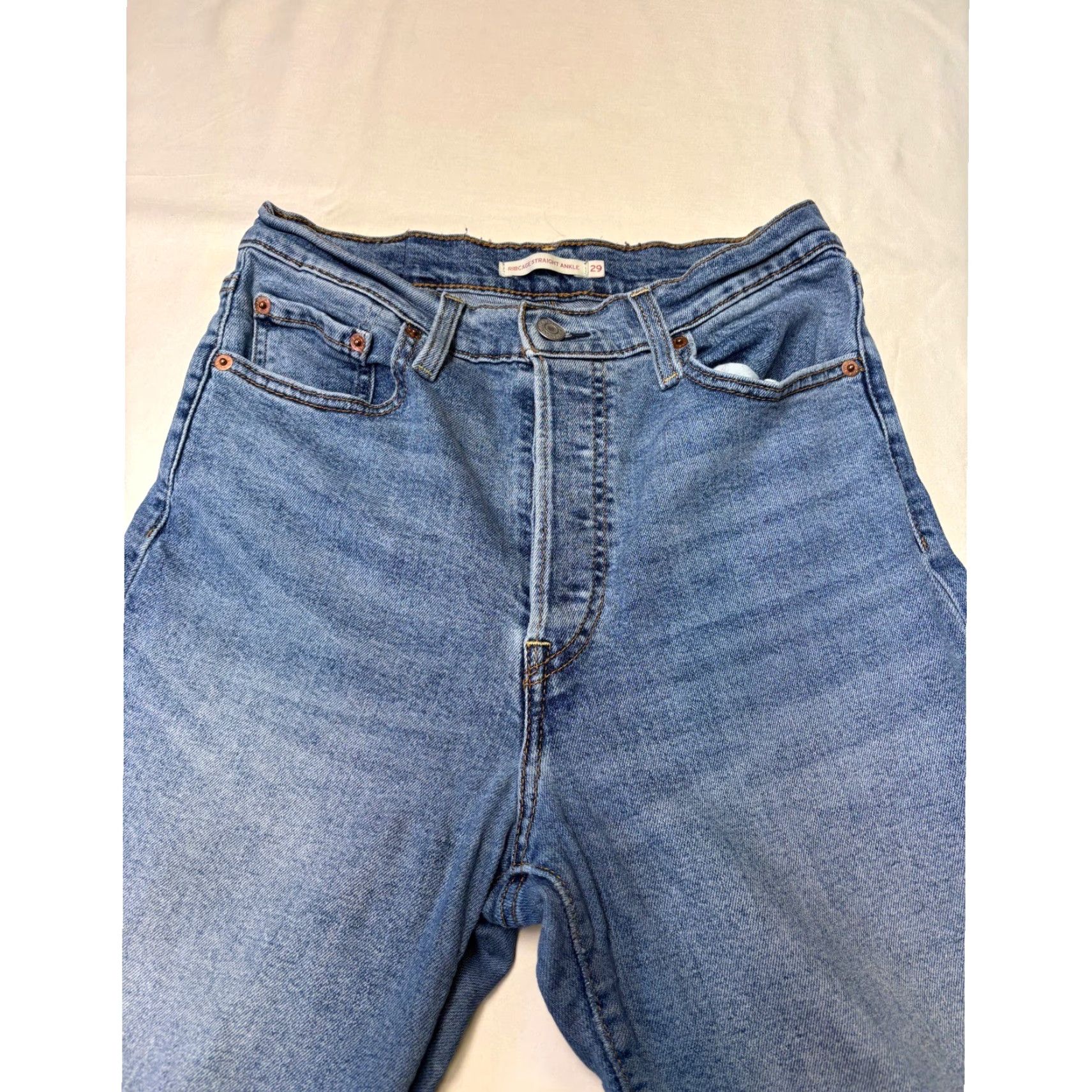 Levi's Levi's Ribcage Straight Ankle Jeans Womens 29X25 Blue High Rise Button Fly Denim Size 29" - 2 Thumbnail