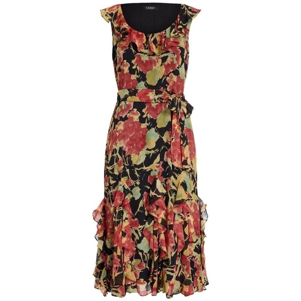 Ralph Lauren NWT New $245 Ralph Lauren Floral Crinkle Georgette Dress Si Size L / US 10 / IT 46 - 2 Thumbnail