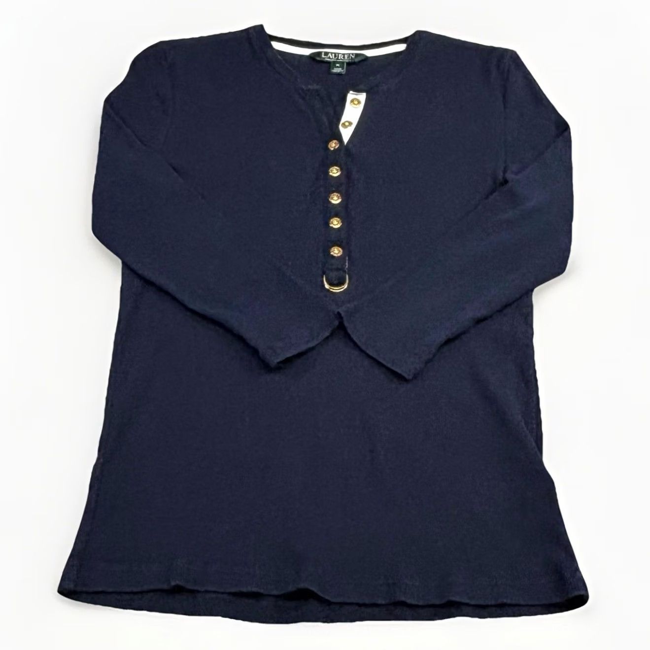 Ralph Lauren Lauren Ralph Lauren Ribbed Top 3/4 Sleeve Navy Medium Women’s Pullover Cotton Slim Size M Short Sleeve? Size M / US 6-8 / IT 42-44 - 2 Thumbnail