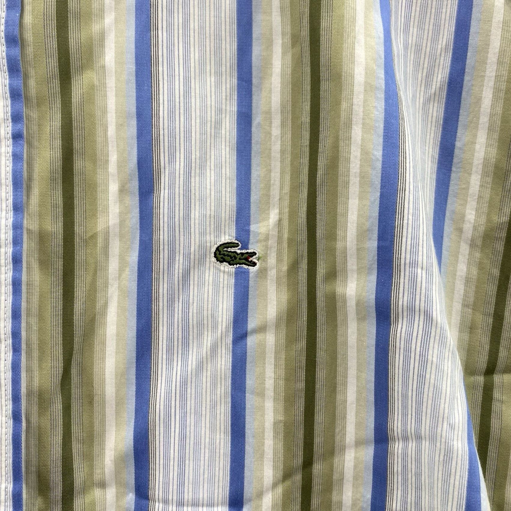 Lacoste VINTAGE Lacoste Dress Shirt Men's 42/Large Gray White Green Striped Corp Core Academia Size 42R - 6 Thumbnail