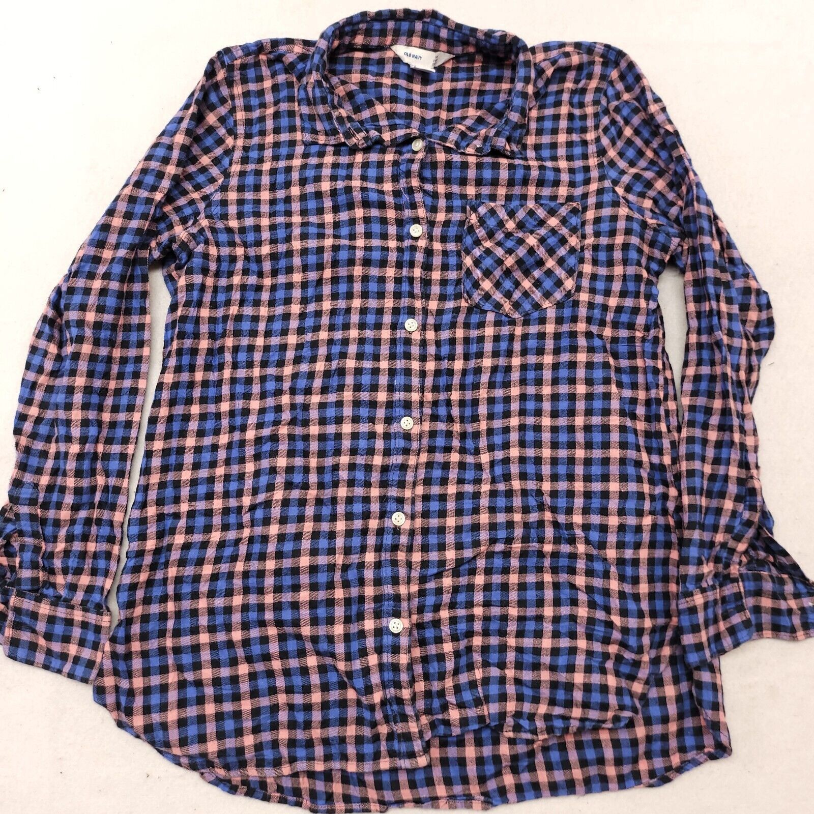 Old Navy Old Navy Buffalo Check Flannel Shirt Womens Size L Blue Pink Size L / US 10 / IT 46 - 2 Thumbnail