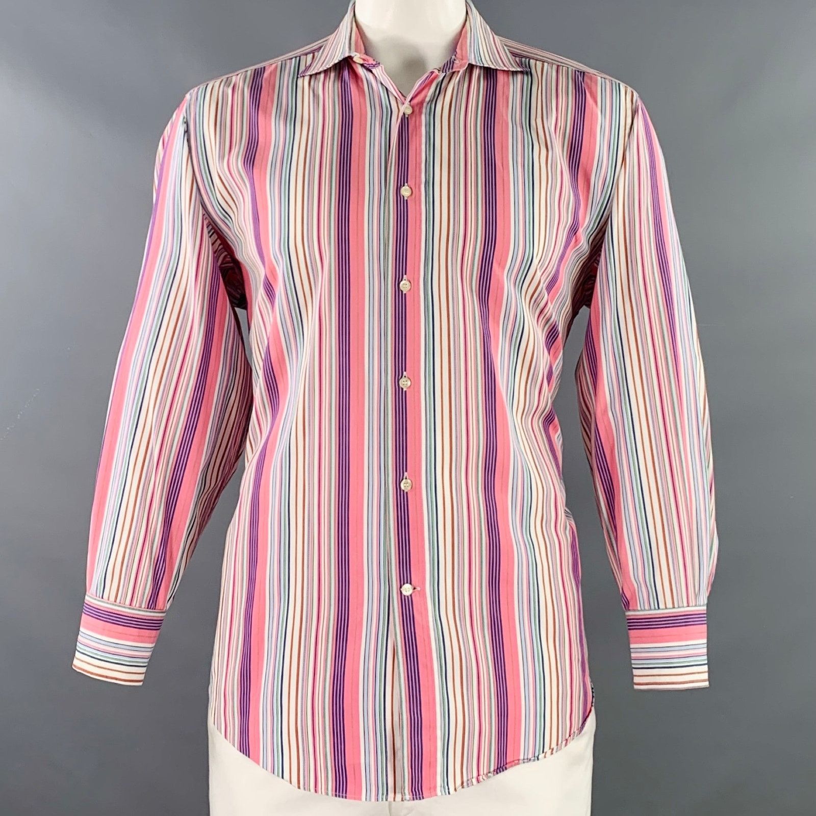 Etro Multi Color Stripe Cotton Spread Collar Long Sleeve Shirt Size US XS / EU 42 / 0 - 1 Thumbnail