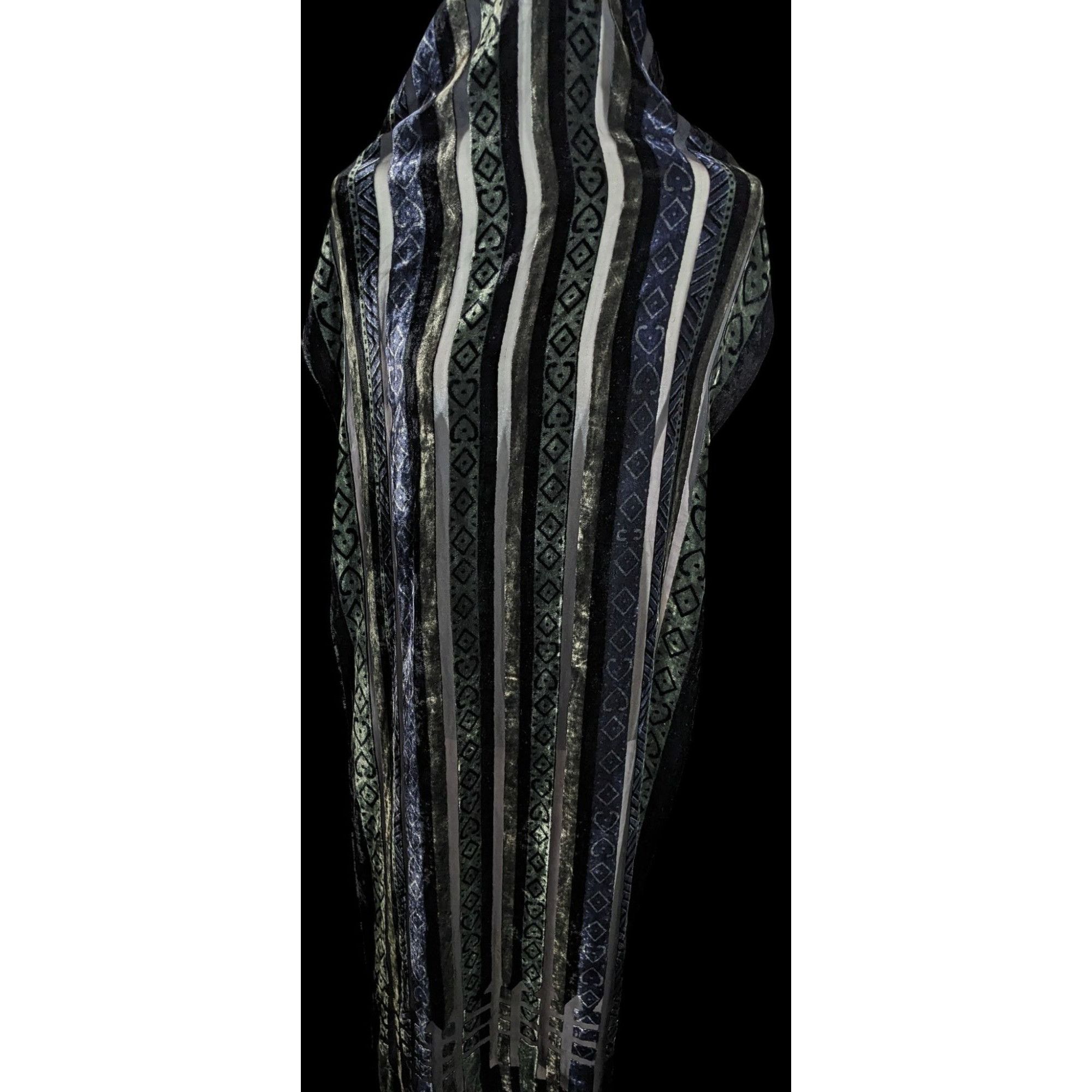 Other Vintage Blue And Green Striped Geometric Velvet Burnout Scar Size ONE SIZE - 3 Thumbnail