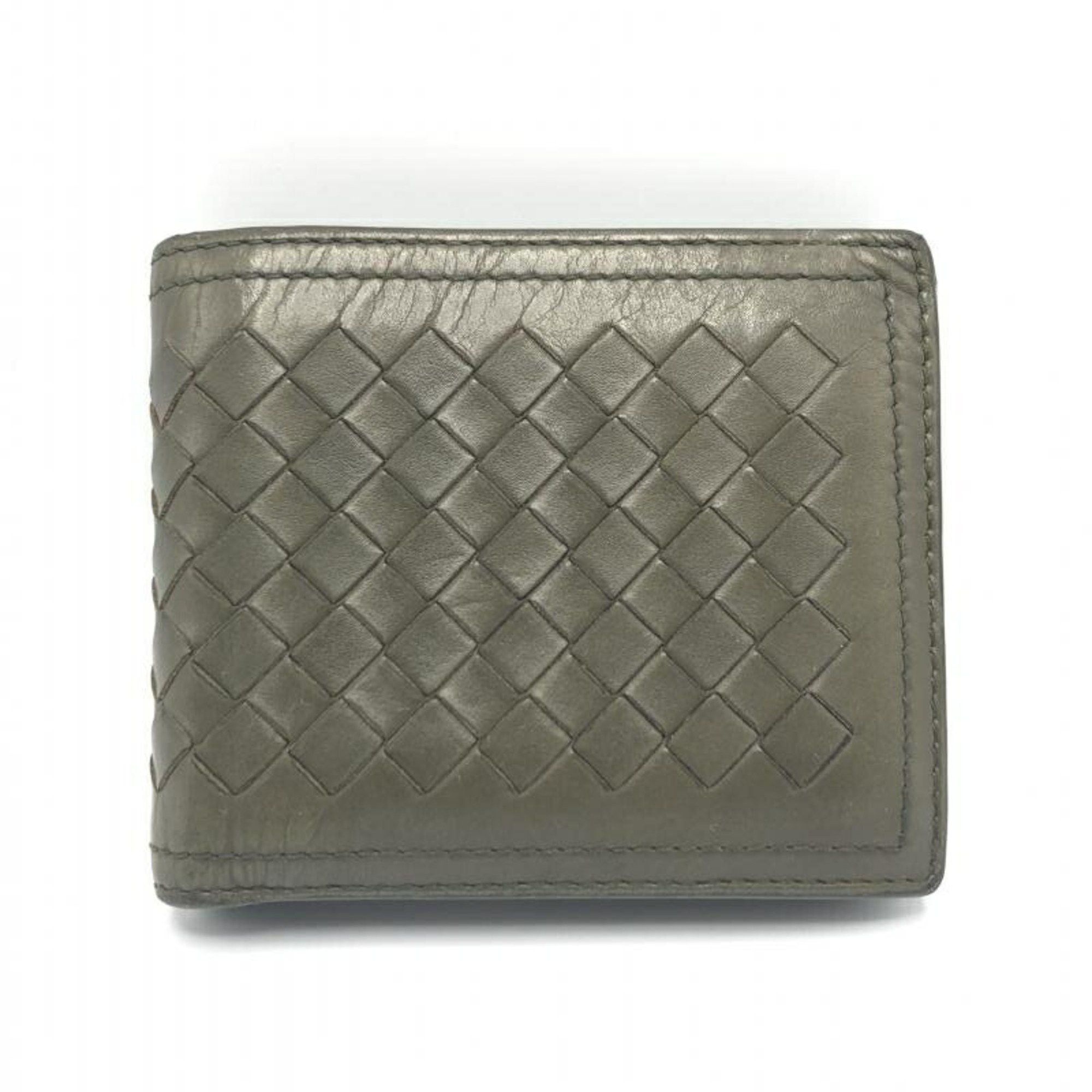 Image of Bottega Veneta Intrecciato Bi-Fold Wallet Khaki Bottega Veneta in Blue, Women's