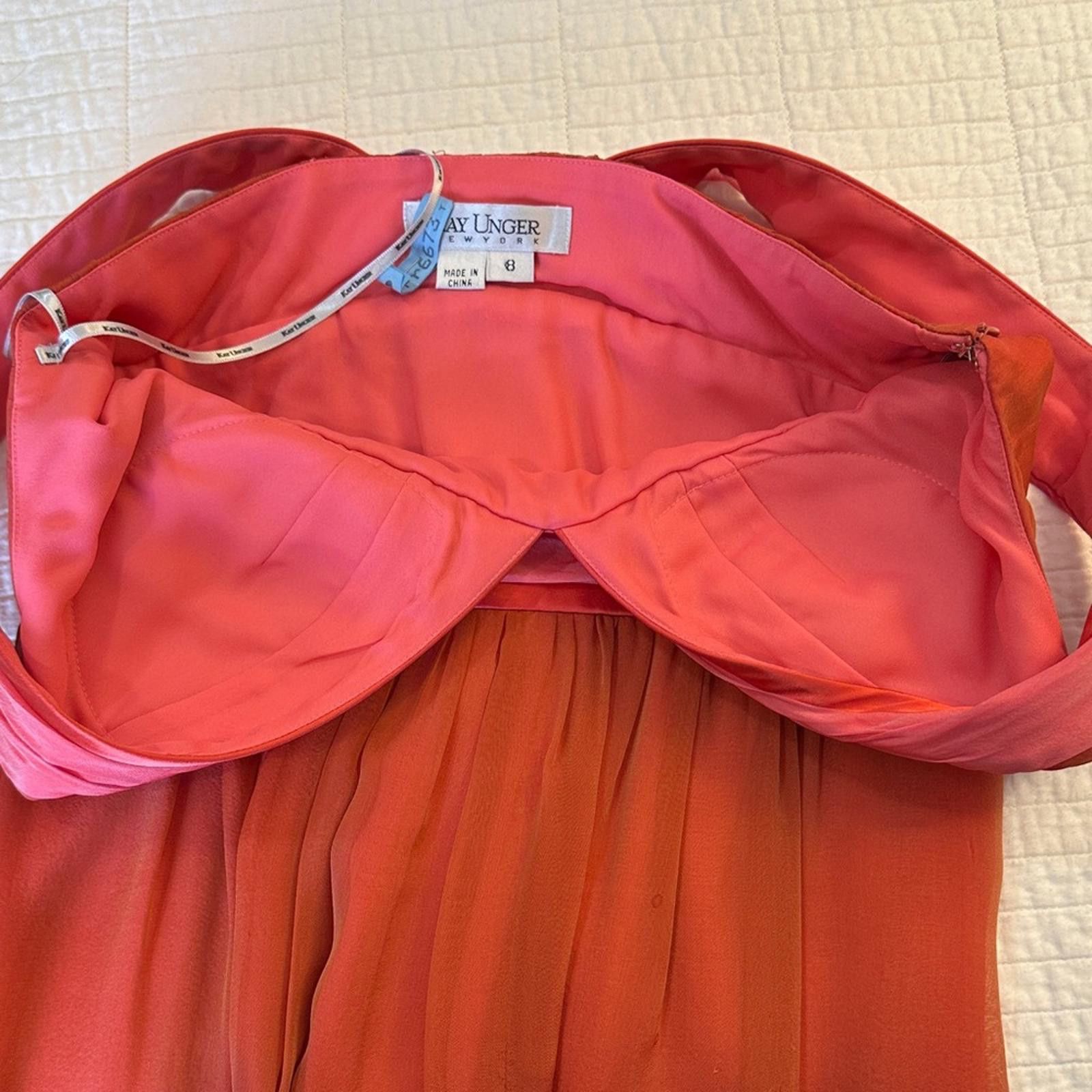 Other Kay Unger size 8 100% Silk Coral Gown Rear Bow Imperfections Size M / US 6-8 / IT 42-44 - 9 Thumbnail