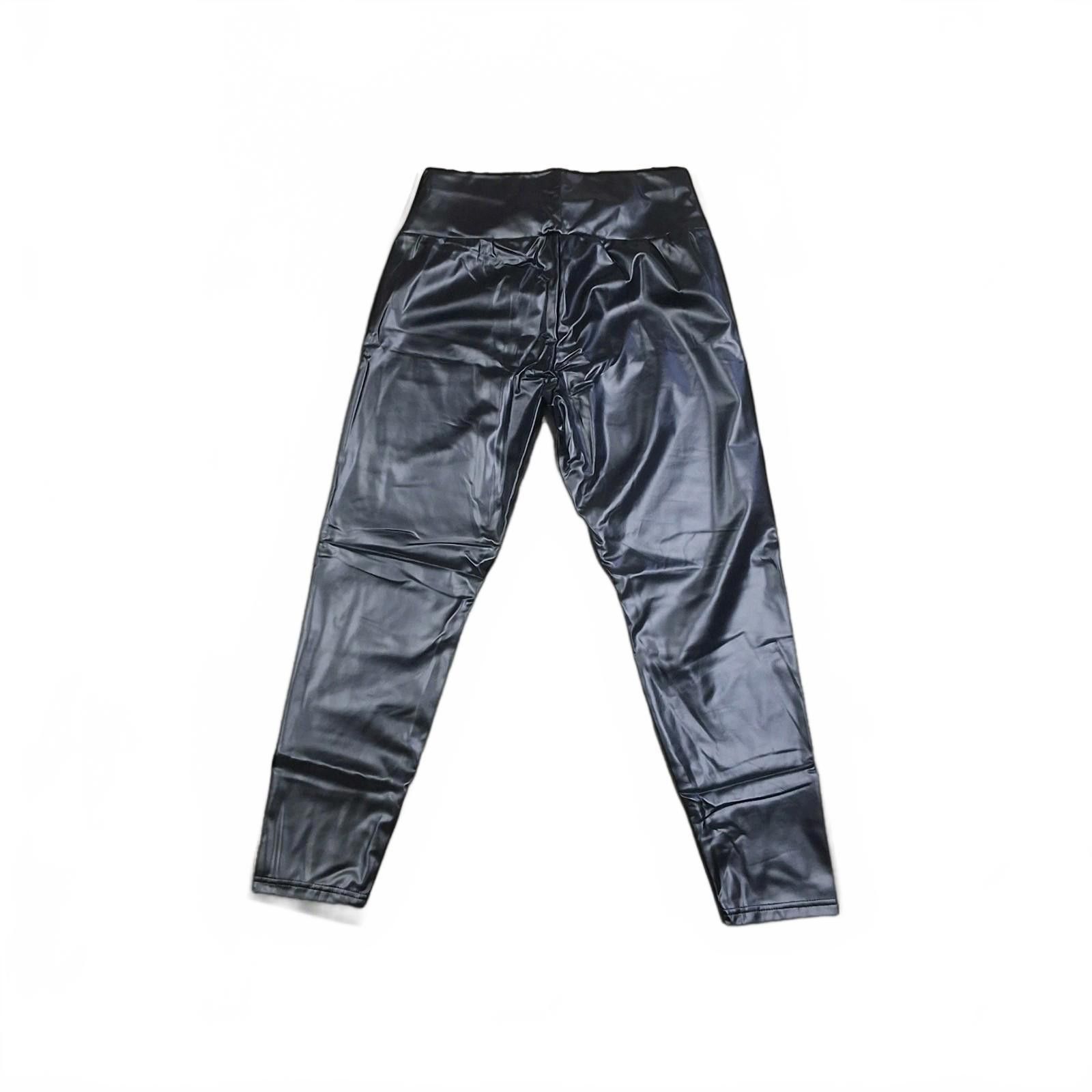 Errolson Hugh Black Faux Leather Leggings Pants Size XL High Waist Stretch Size 40" / US 18 - 4 Thumbnail
