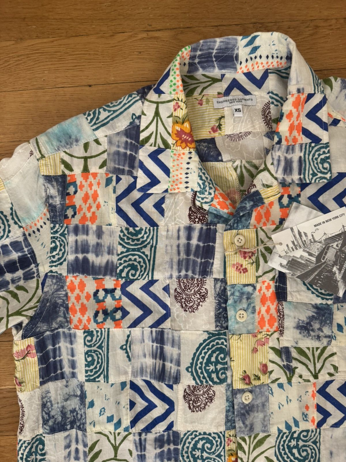 Engineered Garments Engineered Garments White Blue Patchwork Ethno Print Camp Size US XS / EU 42 / 0 - 5 Thumbnail