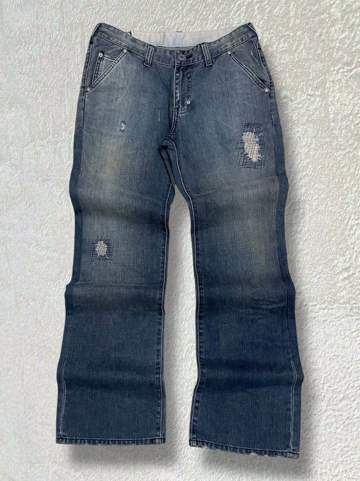 Tornado Mart Vintage Japan Designer Rush/Hour Distressed Flared Denim Size US 32 / EU 48 - 1 Thumbnail
