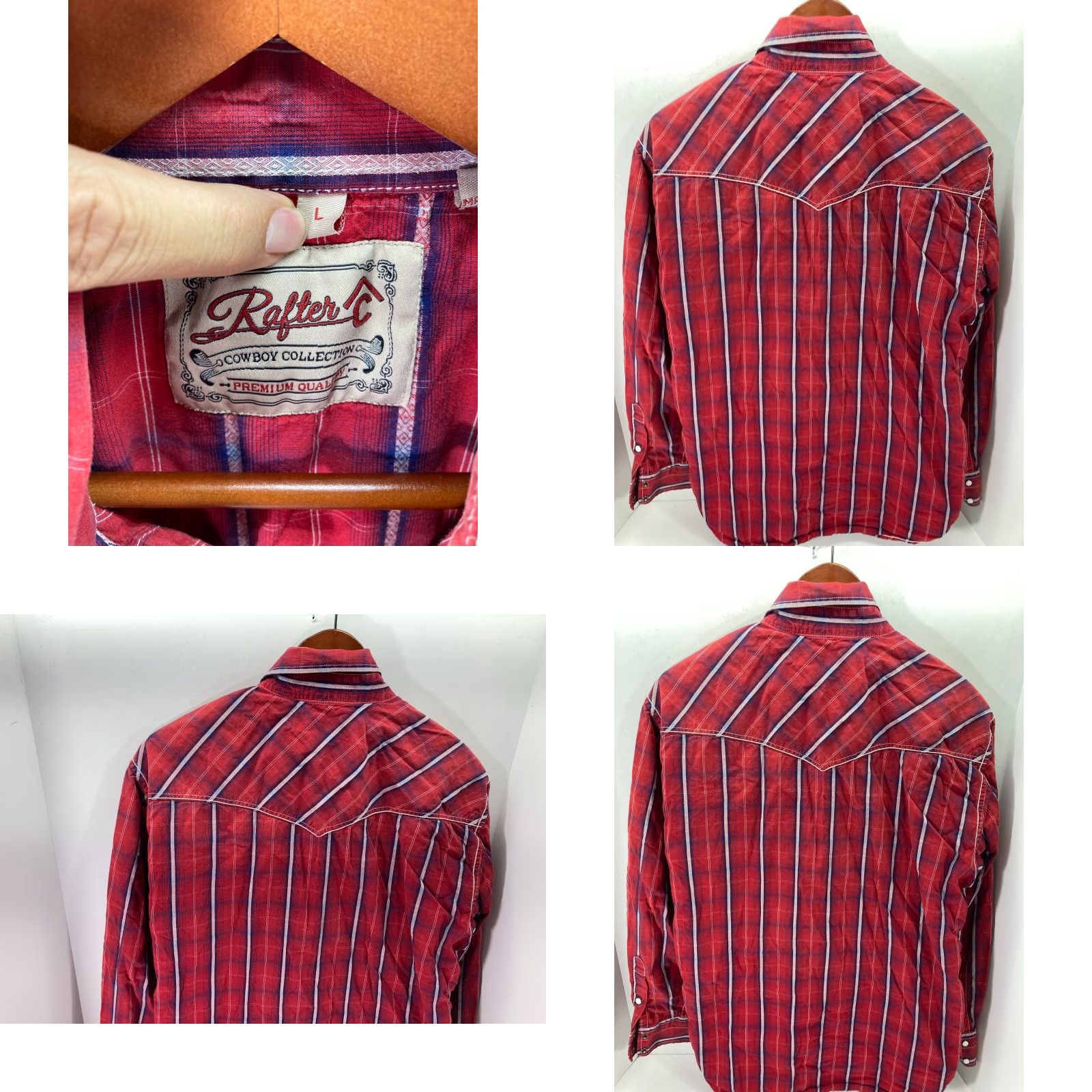Vintage Rafter C Western Cowboy Shirt Mens L Red Plaid Snap Front Long Sleeve Pockets Logo Size US L / EU 52-54 / 3 - 8 Thumbnail
