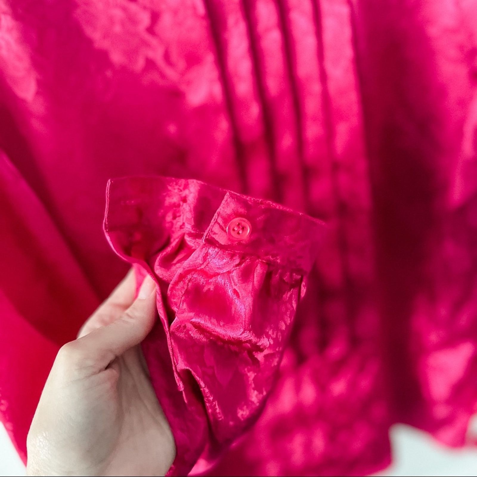 Vintage Vintage Hot Pink Floral Back Button Down Pleated Blouse 💖🔥 Size M / US 6-8 / IT 42-44 - 5 Thumbnail