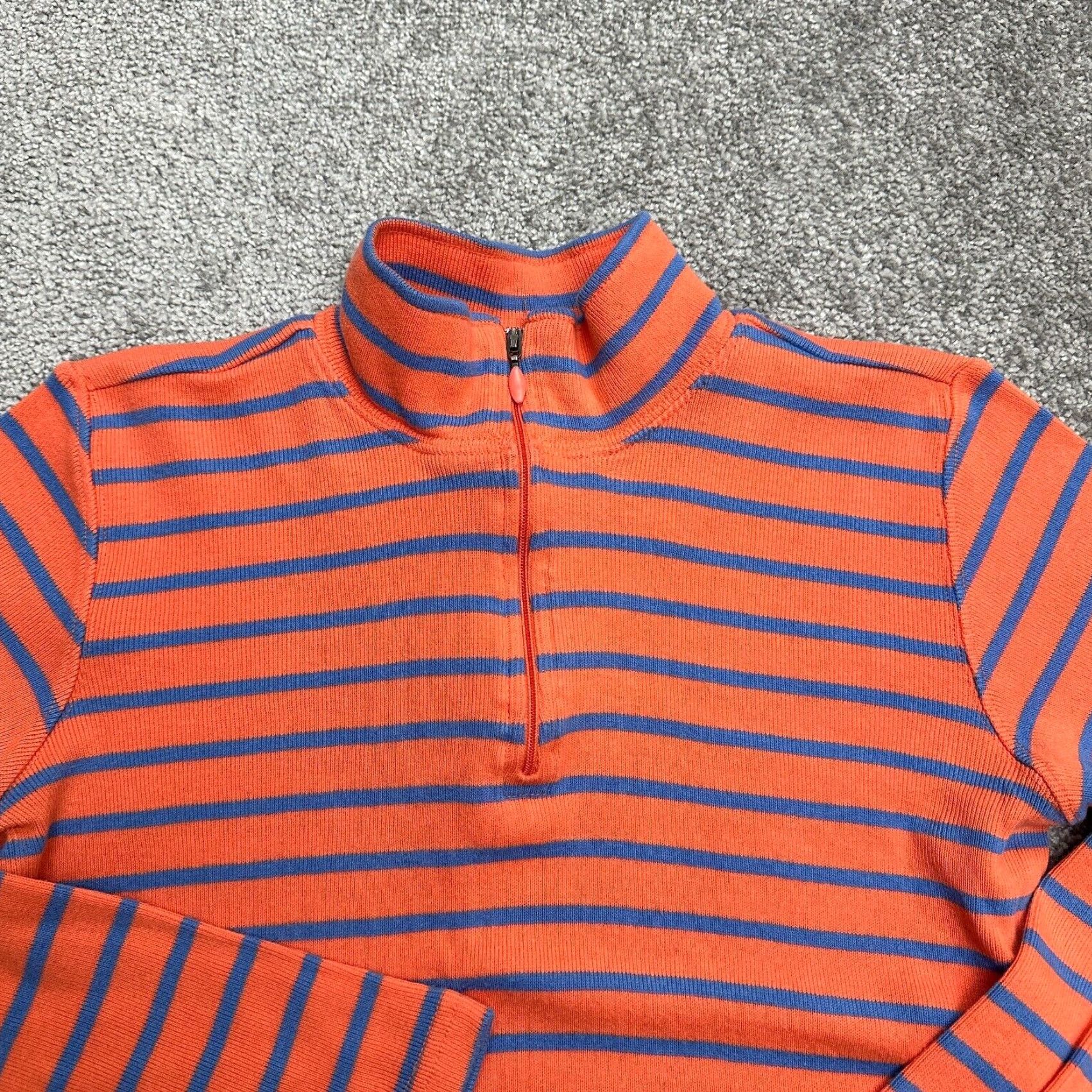 Vintage L.L. Bean Women's Cotton Striped 1/4 Zip Top, Small, Blue Orange, Long Sleeve, Casual, Lightweight Size S / US 4 / IT 40 - 3 Thumbnail