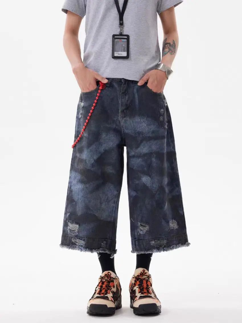 Designer × Japanese Brand Vintage loose fit ripped denim shorts Size US 32 / EU 48 - 1 Thumbnail