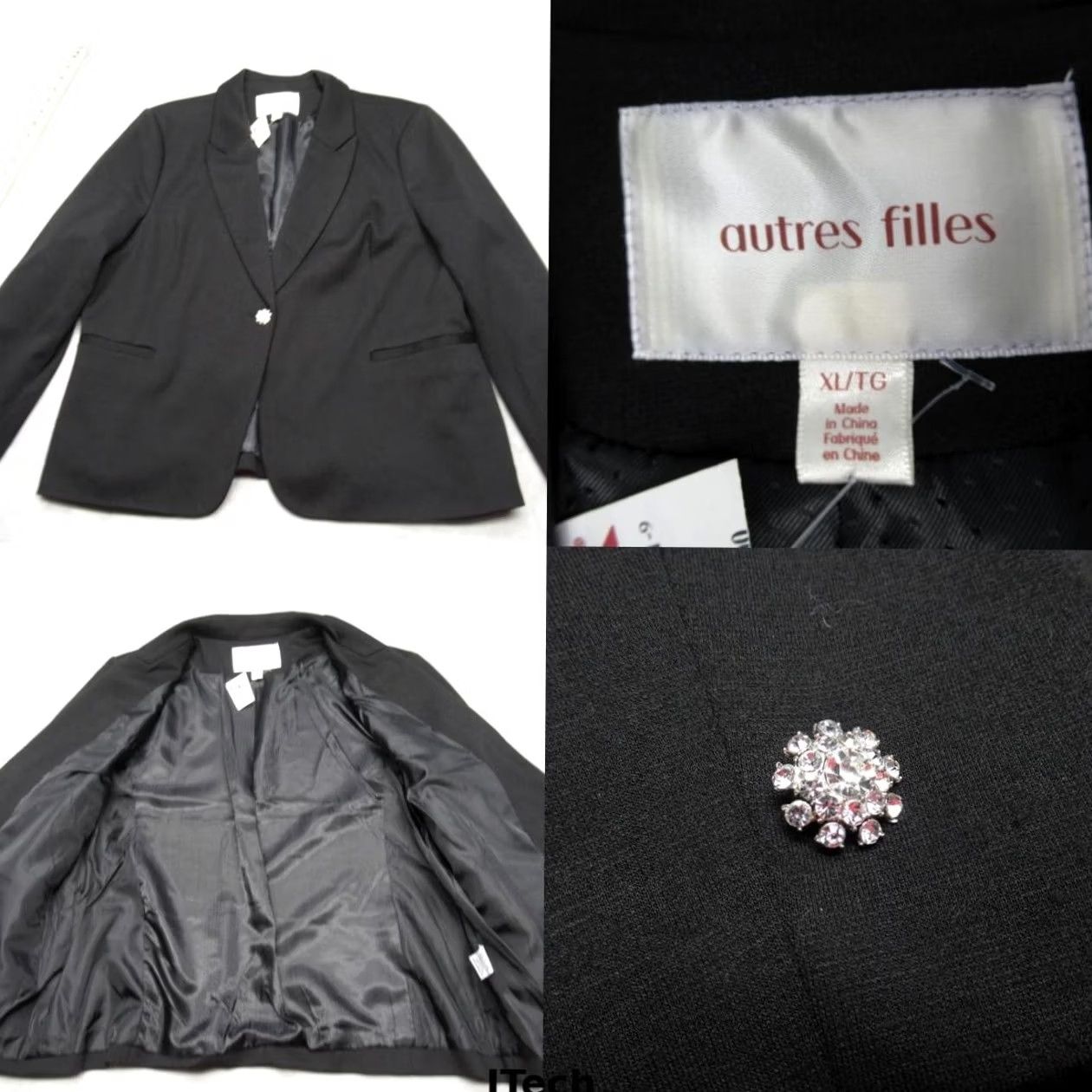 Vintage Autres Filles Blazer Womens XL Black Single Rhinestone Button Lined Ventless NEW Size XL / US 12-14 / IT 48-50 - 2 Thumbnail