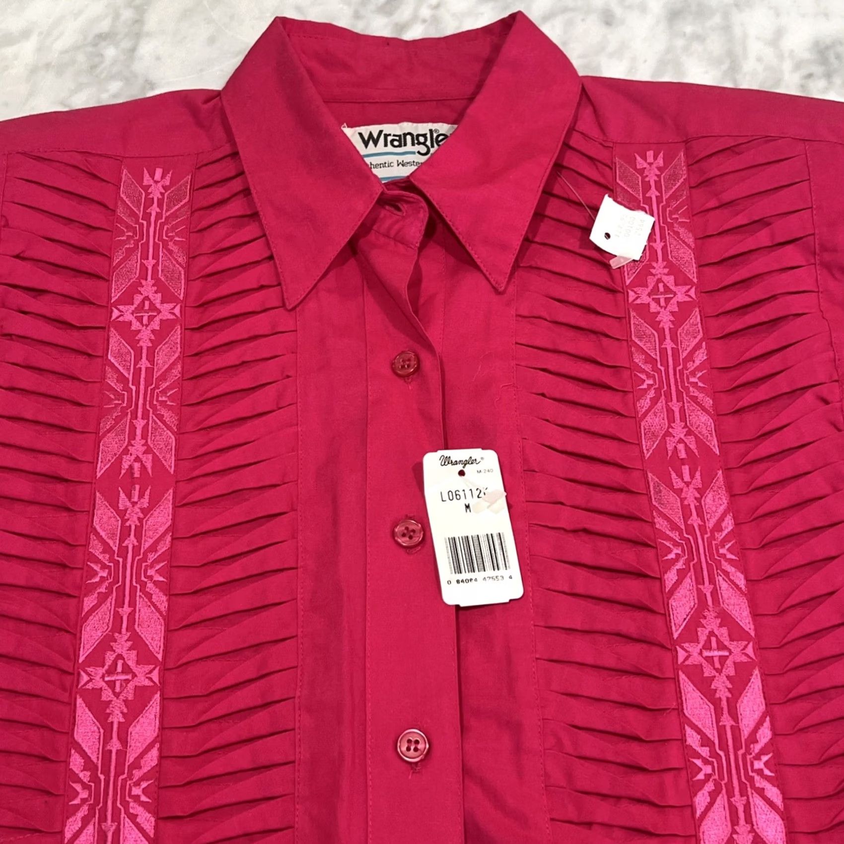 Wrangler VINTAGE Wrangler Western Shirt Women’s M Fuchsia Pink Long Sleeve Embroidery NWT Size M / US 6-8 / IT 42-44 - 3 Thumbnail