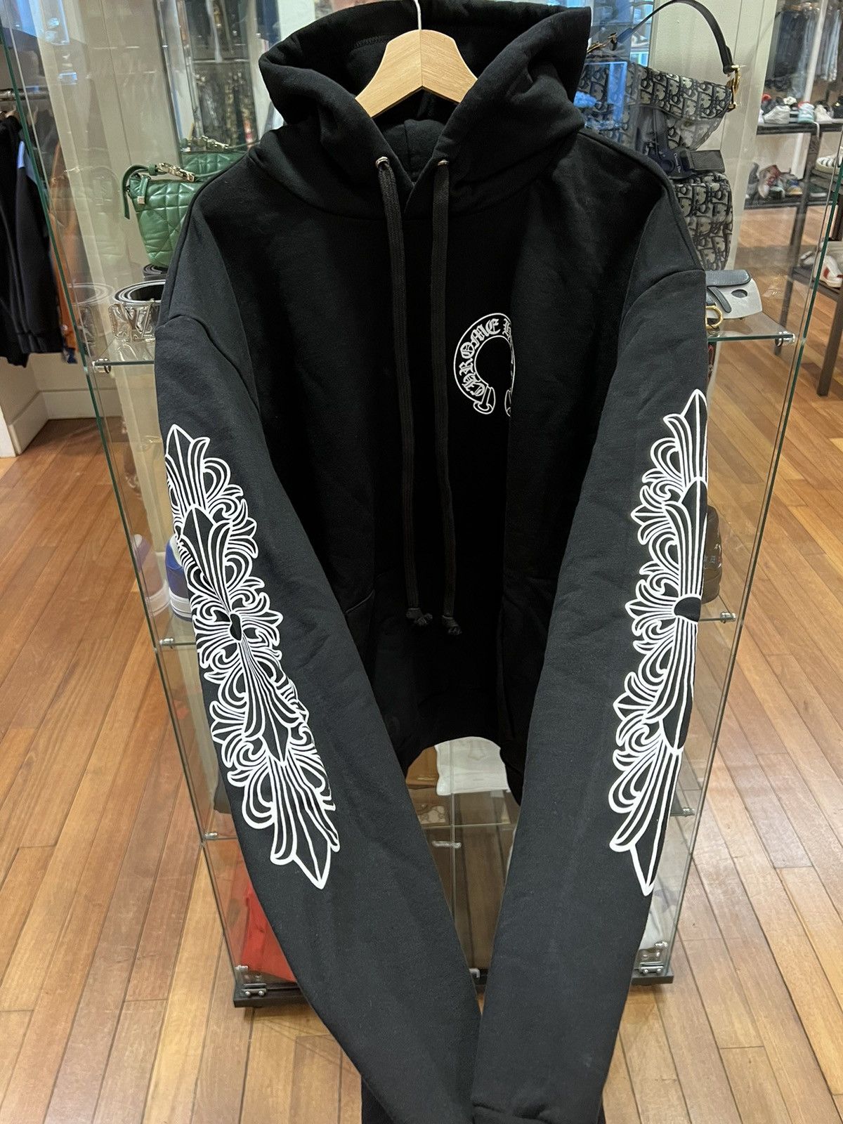 Chrome Hearts Horseshoe Floral Cross Sleeve Zip Up Hoodie