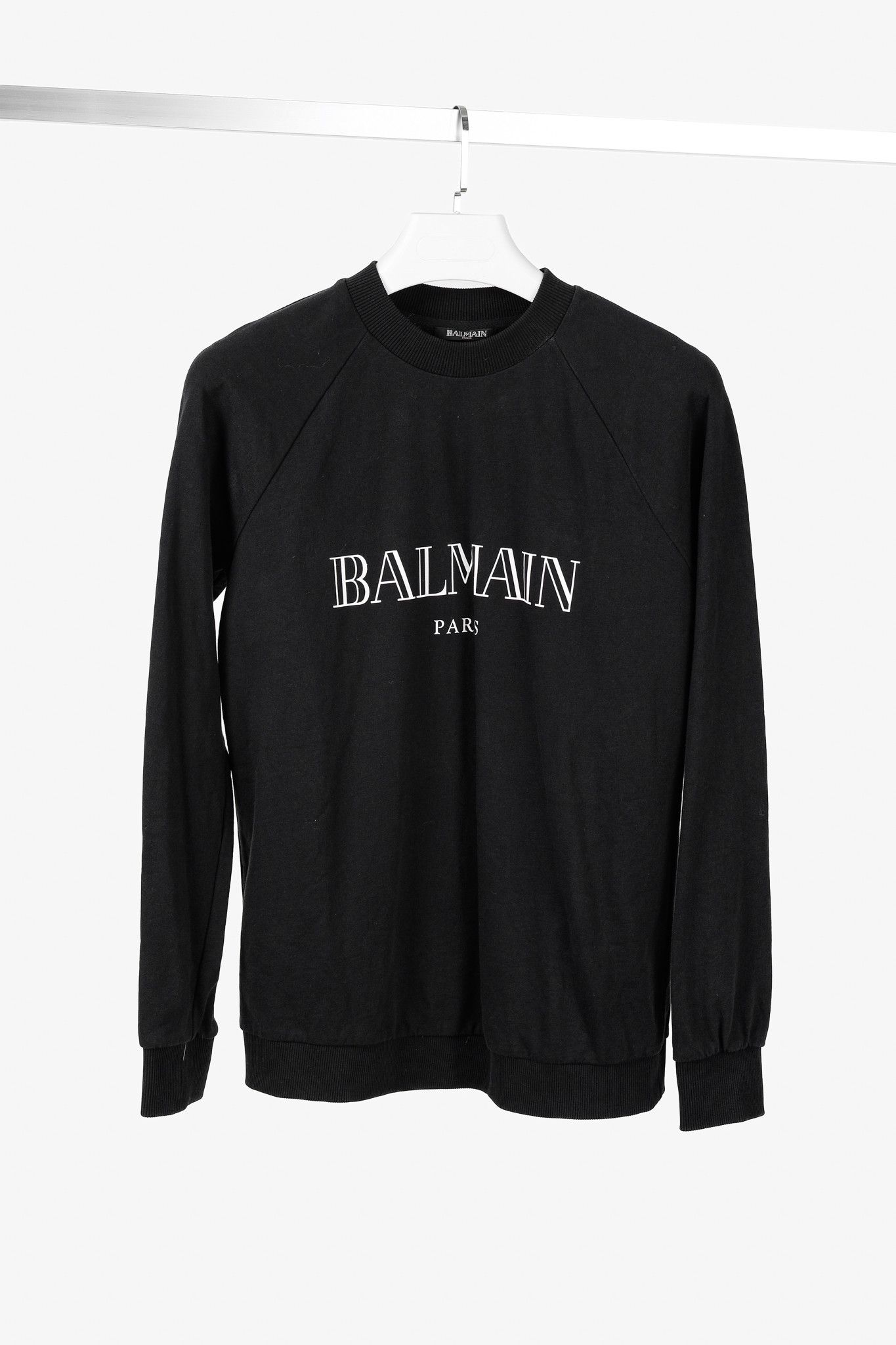 Balmain Balmain Black Cotton Logo-Print Sweatshirt Size L / US 10 / IT 46 - 1 Thumbnail