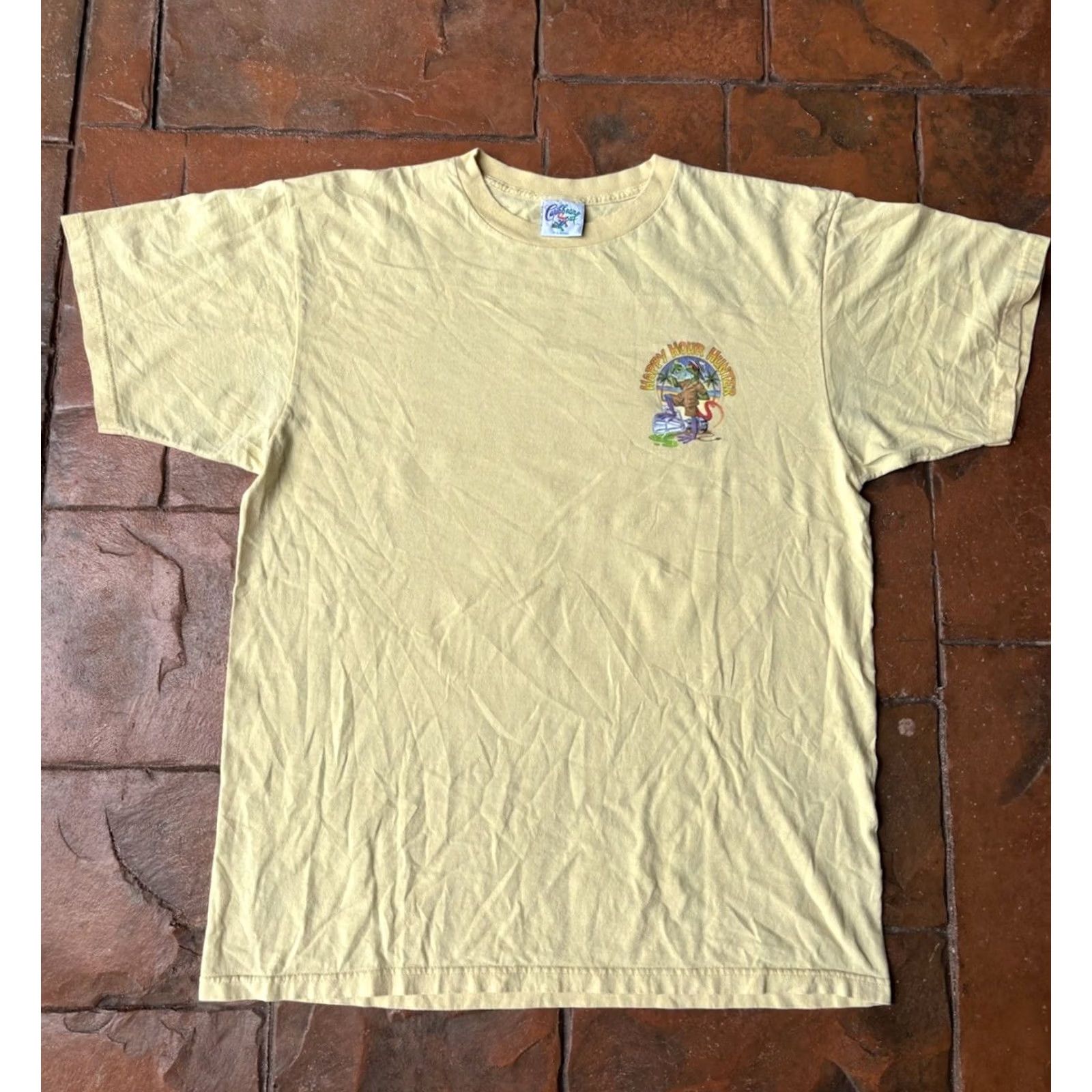 Vintage VINTAGE Caribbean Soul T-Shirt XL Yellow 90s Funny Double-Sided Happy Hour Hunter Mens Crew Neck Short Sleeve USA Size US XL / EU 56 / 4 - 2 Thumbnail