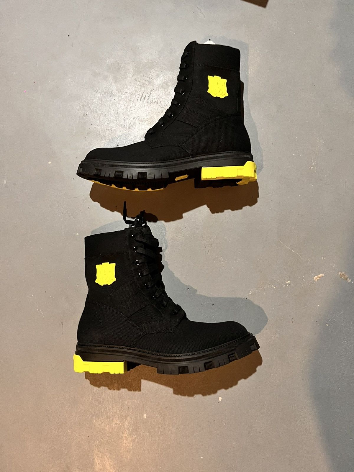 Amiri *Sample* AMIRI Black Canvas Combat Boots Neon Yellow Accents Size US 10.5 / EU 43-44 - 1 Thumbnail