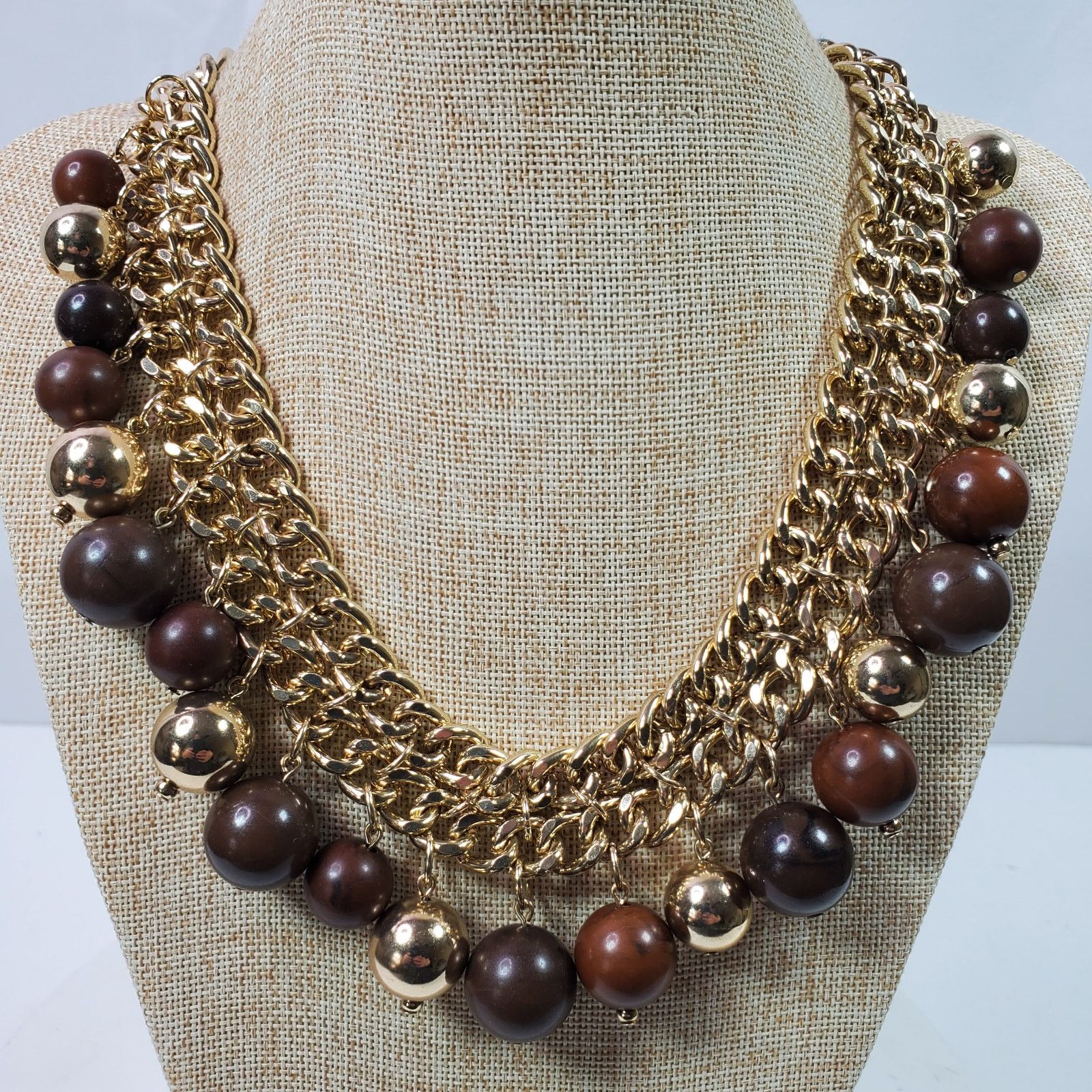 The Unbranded Brand Casual Chain Necklace Gold Tone w/ Brown Beads 18 Inch Size ONE SIZE - 1 Thumbnail