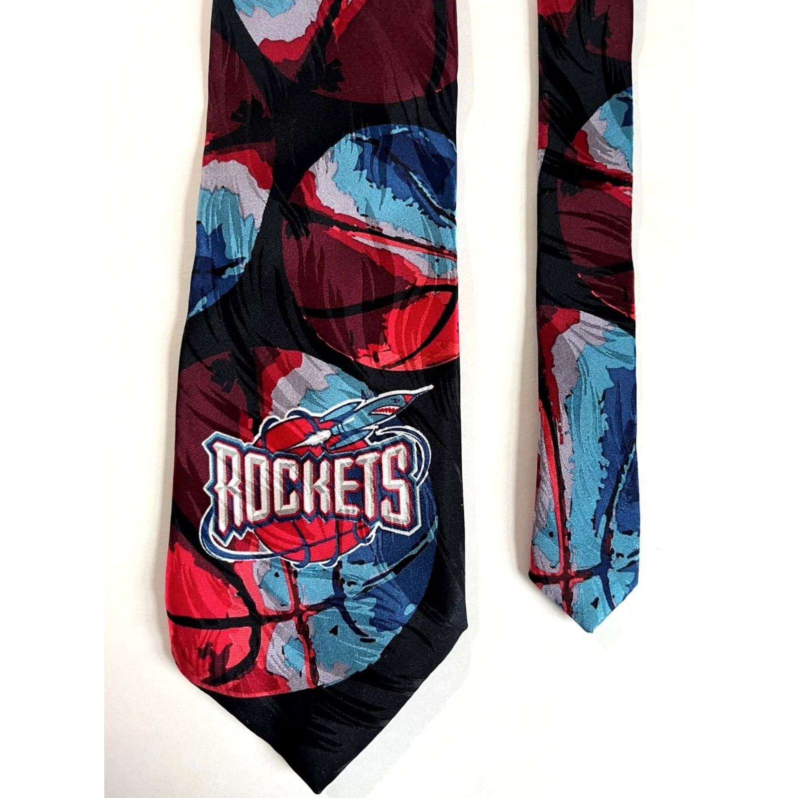 NBA NOS Vintage 90s NBA Houston Rockets Silk Tie RM Sport Ralph Marlin Made in USA Size ONE SIZE - 5 Thumbnail