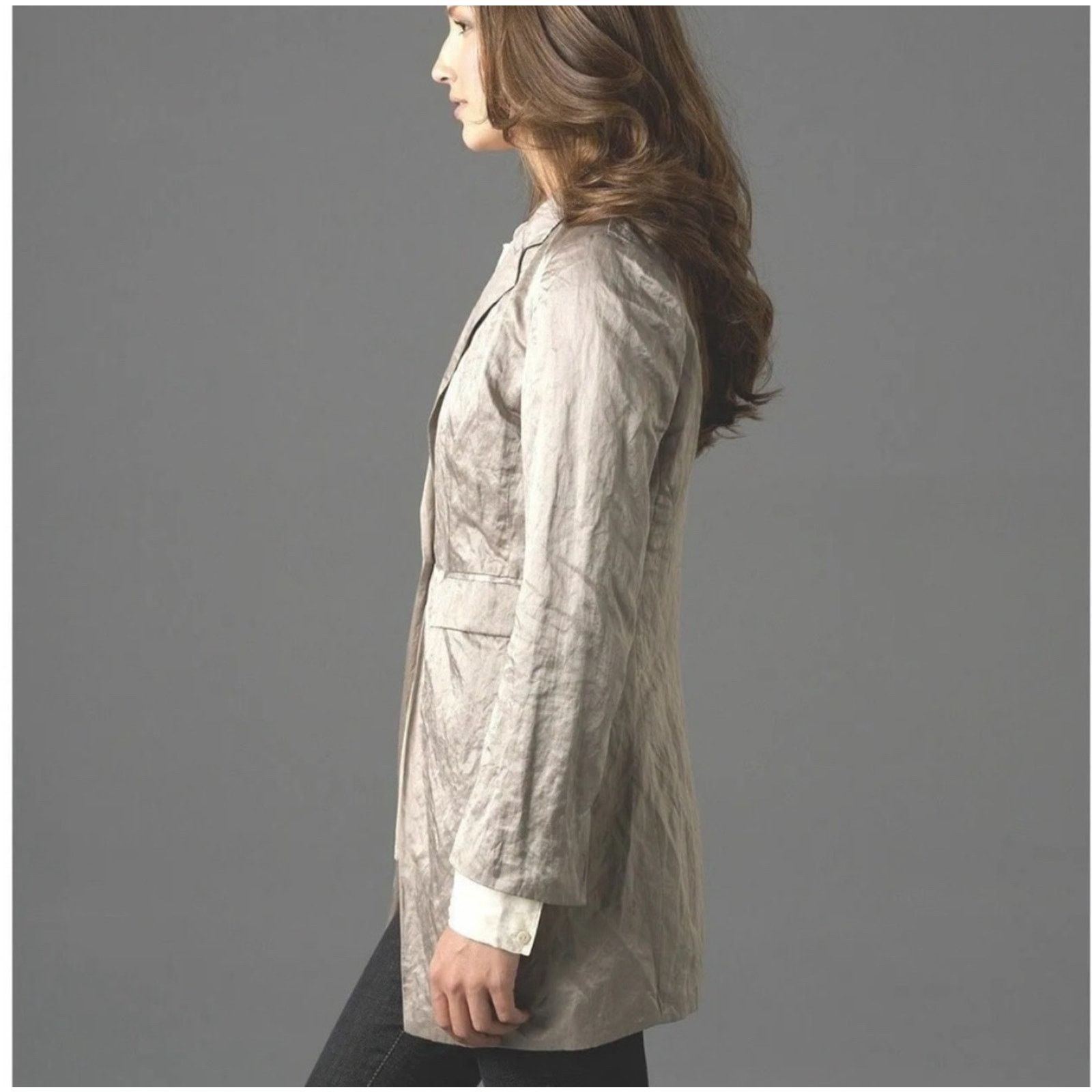 Eileen Fisher Eileen Fisher Satin Crinkle Blazer Jacket Champagne Women XS Size XS / US 0-2 / IT 36-38 - 3 Thumbnail
