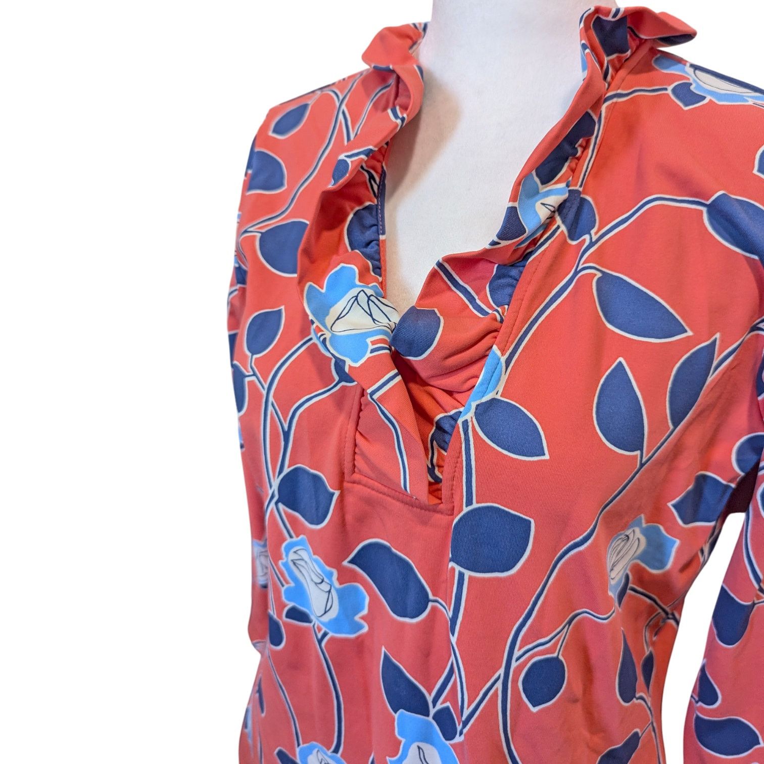 J.McLaughlin J. Mclaughlin Durham Ruffle Top 3/4 Sleeve Coral Blouse Size M / US 6-8 / IT 42-44 - 2 Thumbnail