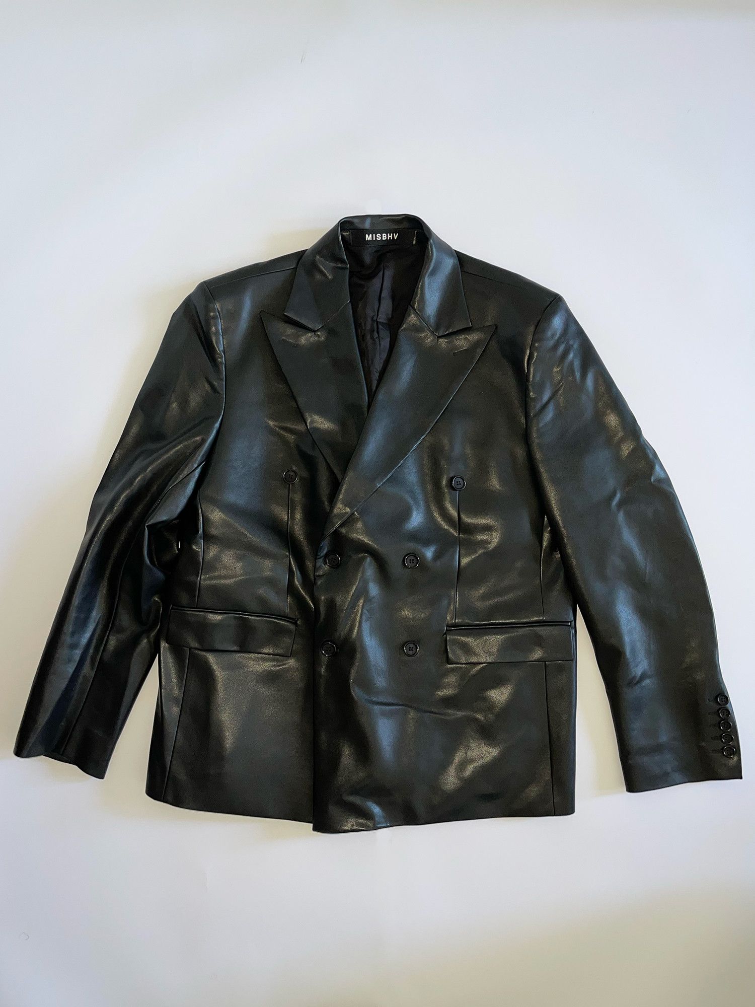 image of Misbhv Double Breasted Vegan Leather Blazer in Black, Men's (Size XL)