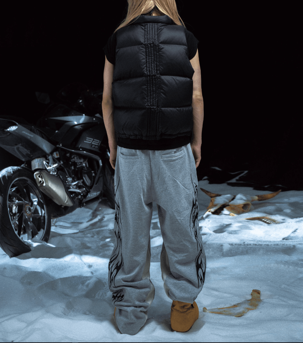 Y2K Grey patchwork totem embroidery Straight Baggy Pants