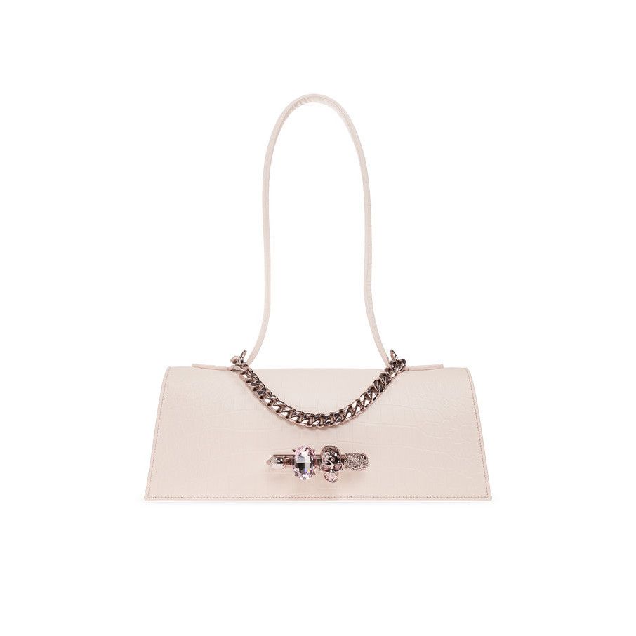 Alexander McQueen ALEXANDER MCQUEEN $2950 Jewelled Shell Pink Embossed Leather Size ONE SIZE - 1 Thumbnail