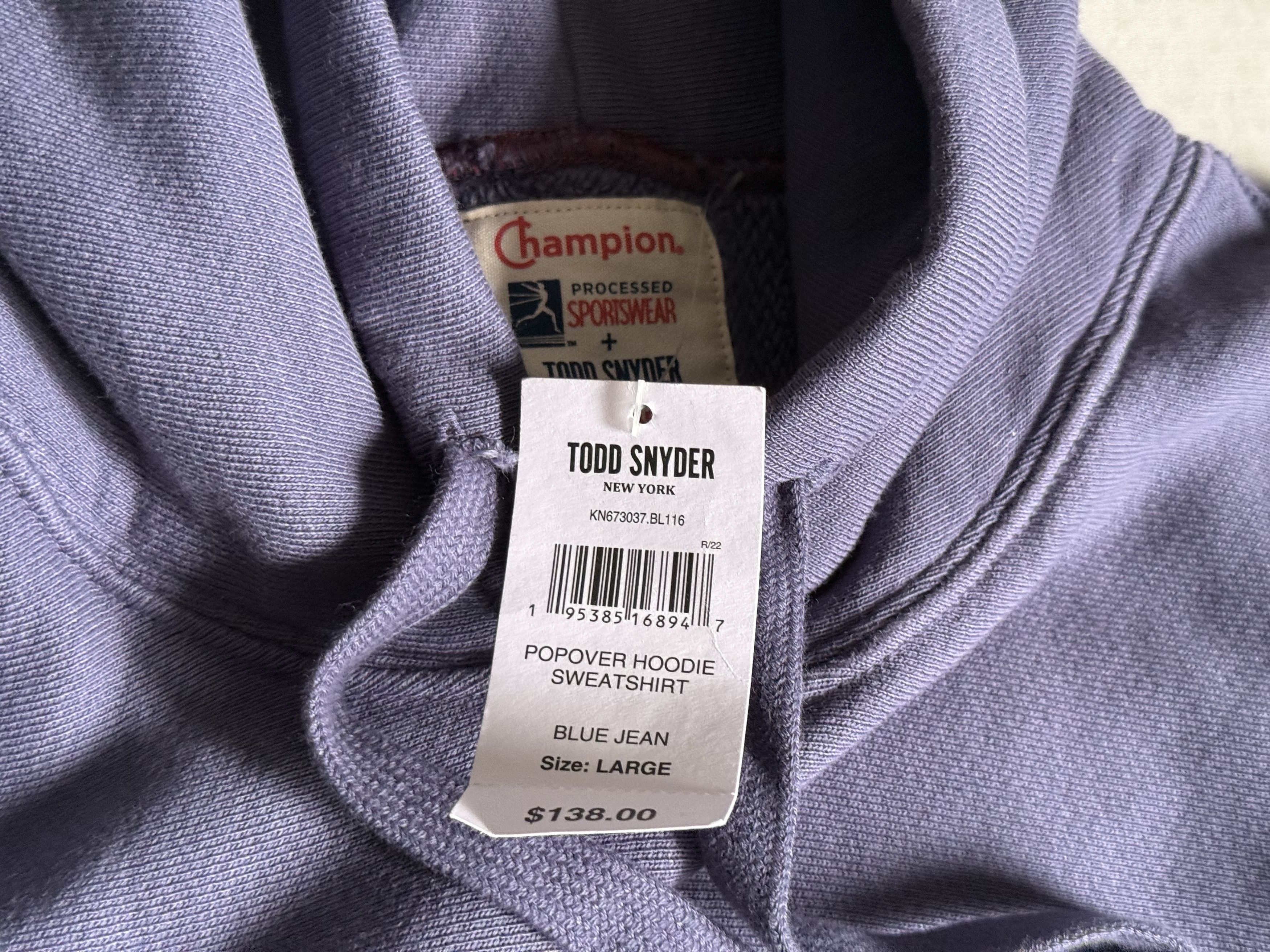 Champion × Todd Snyder TODD SNYDER x CHAMPION POPOVER HOODIE in BLUE JEAN $138 Size US M / EU 48-50 / 2 - 4 Thumbnail