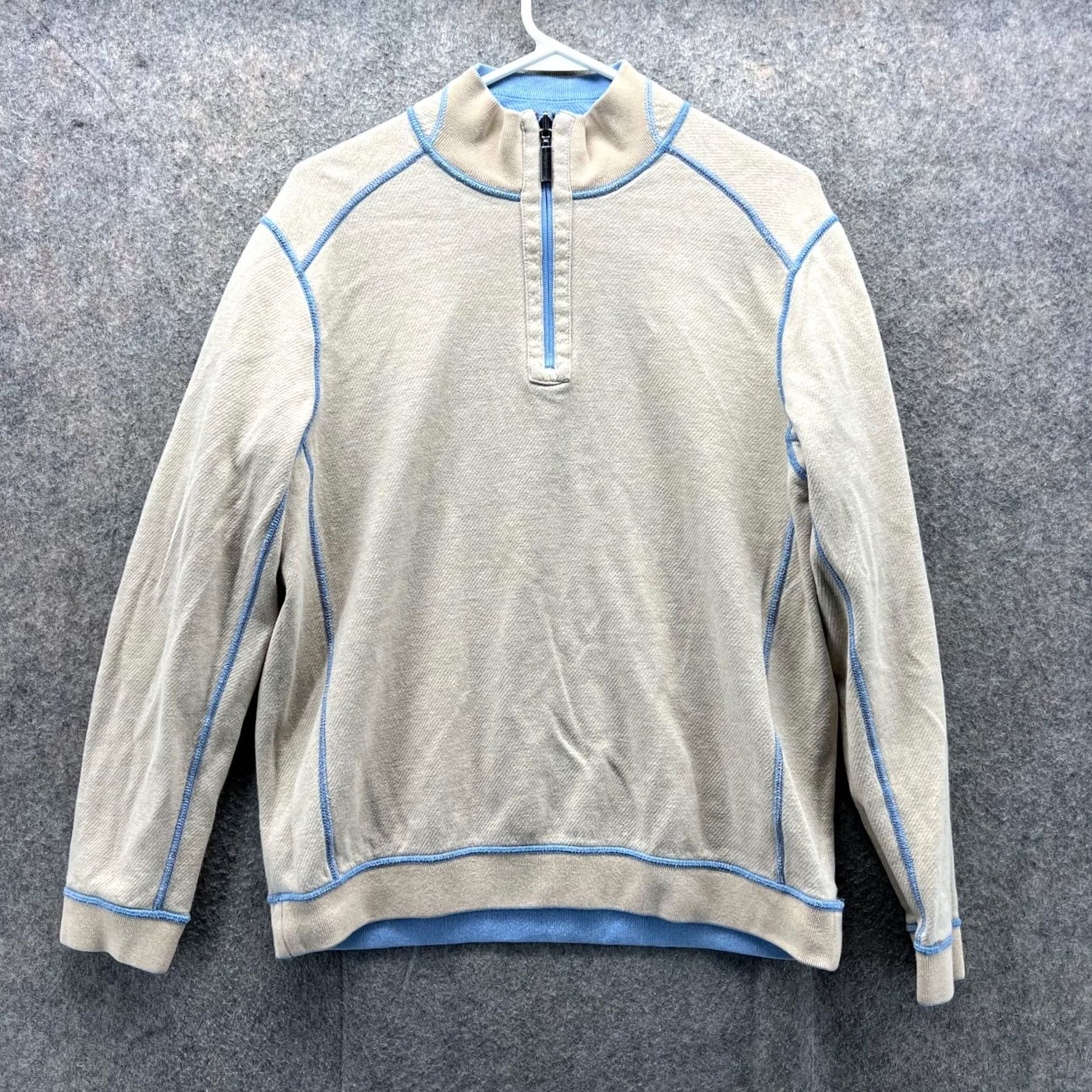 Tommy Bahama Tommy Bahama Sweater Men M Adult Blue 1/4 Zip Reversible Pullover Buttonless Mock Neck Long Sleeve Knit Fleece Logo Solid Size US M / EU 48-50 / 2 - 2 Thumbnail