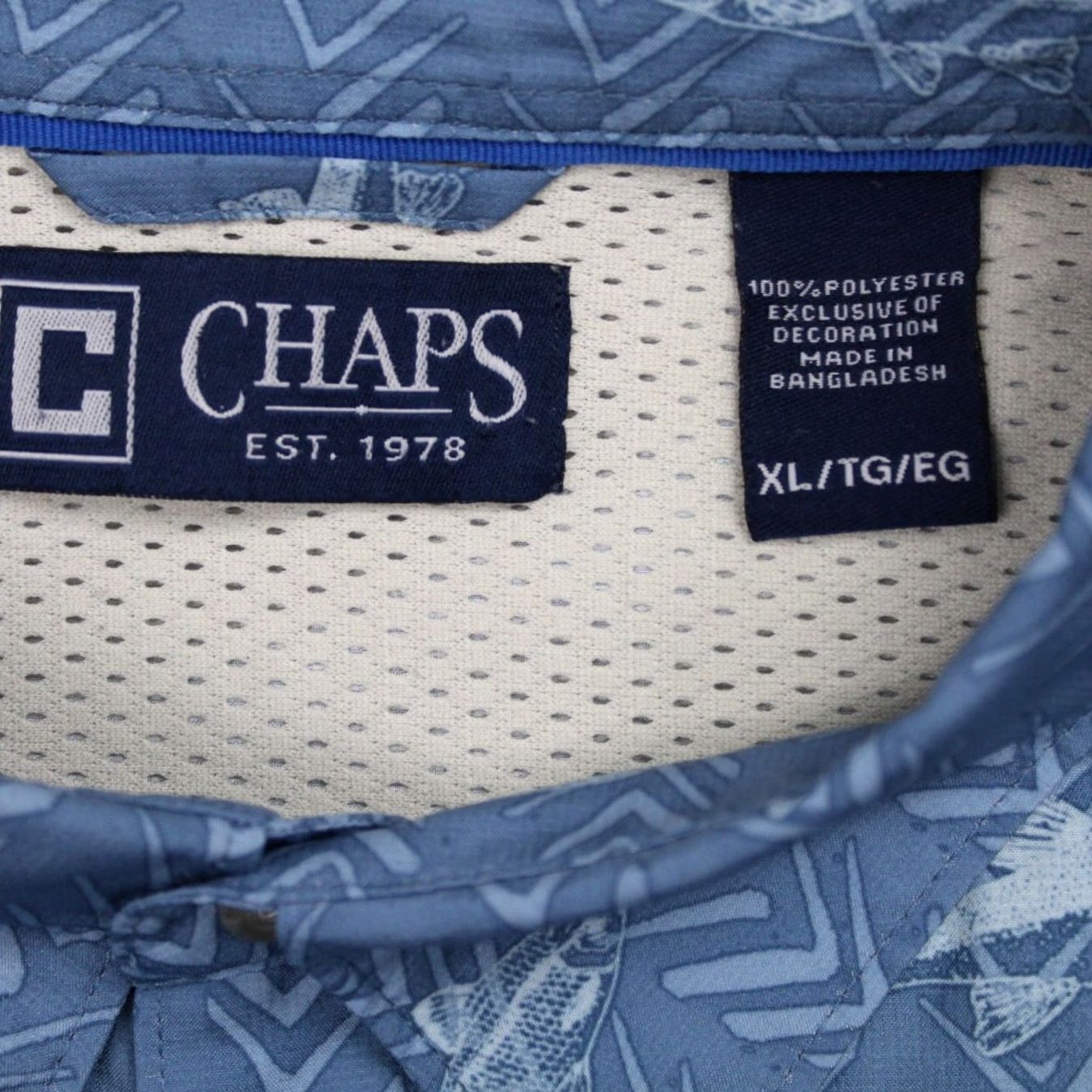 Chaps Chaps AOP Shirt Mens XL Blue Quick Dry Shark Print S/S Snap Collar Shirt Size US XL / EU 56 / 4 - 7 Thumbnail