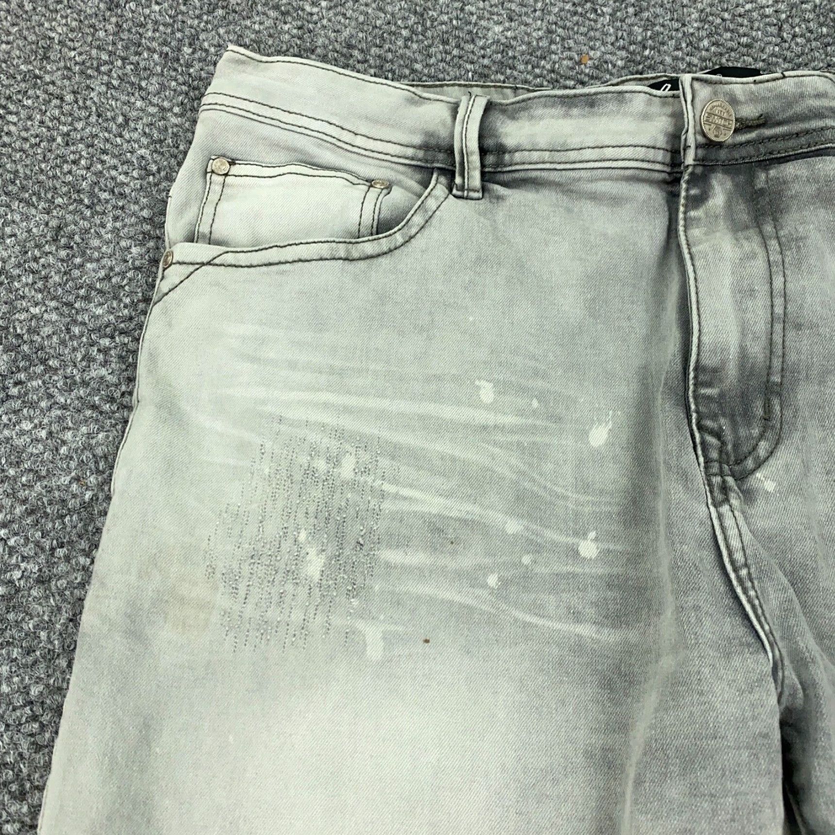Vintage Switch Jeans Mens 38x34 Gray Distressed Slim Taper Fit Paint Splatter Denim 5-Pocket Switch Mens Jeans Slim Gray Size US 39 - 3 Thumbnail