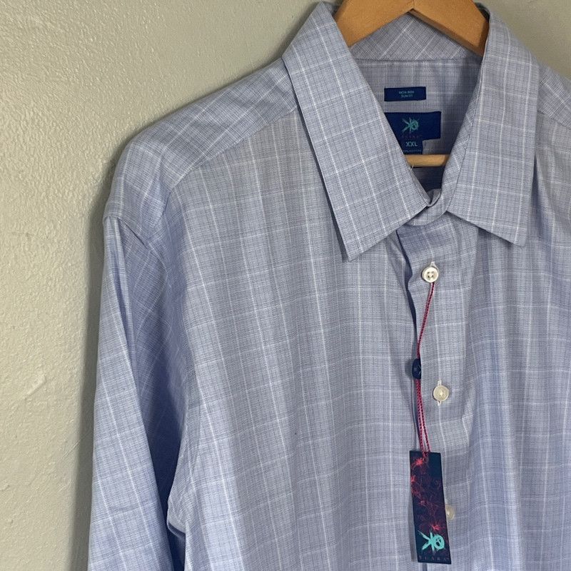 Egara Egara Men's Long-Sleeve Dress Shirt Light Blue Plaid XXL Size US L / EU 52-54 / 3 - 7 Thumbnail
