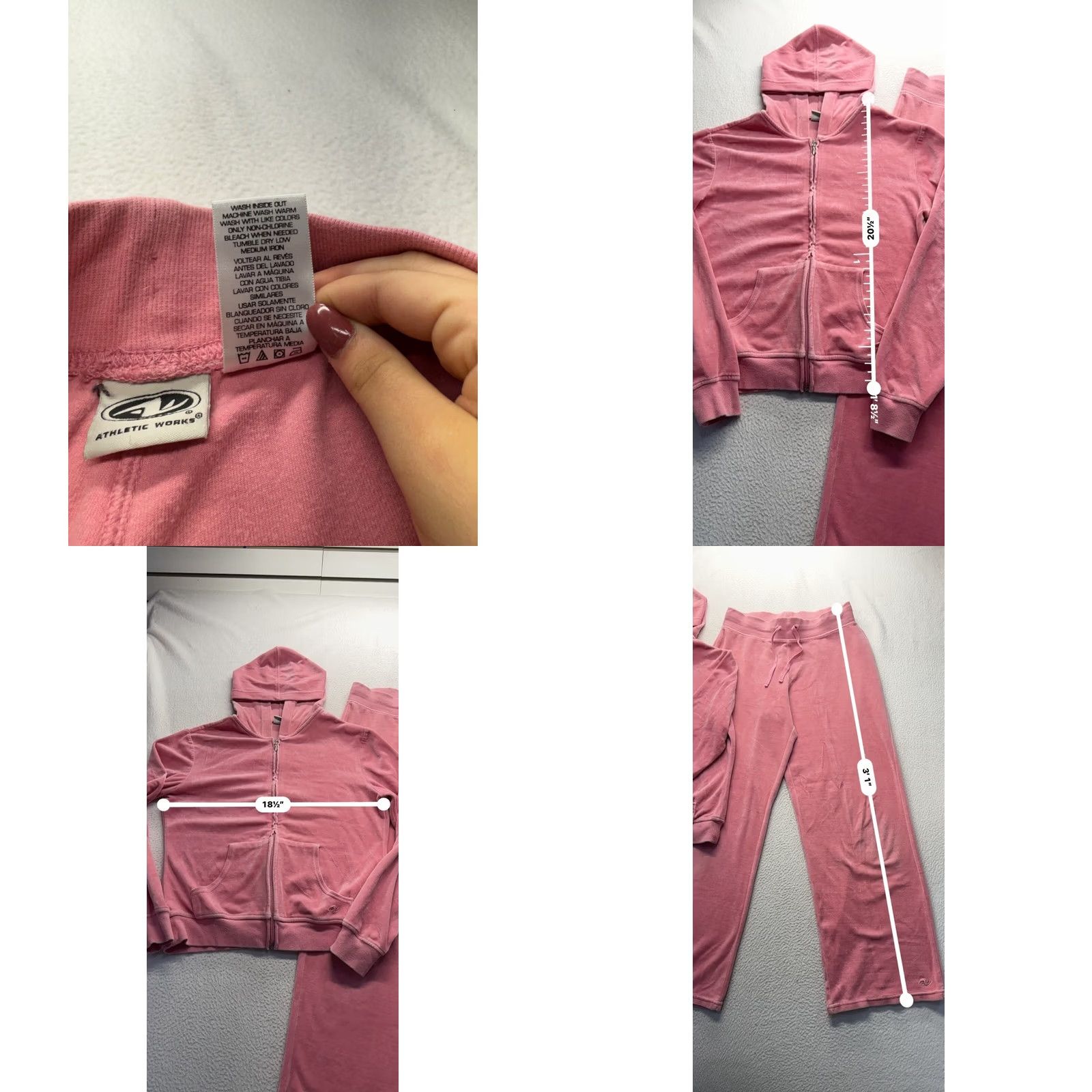 Athletic Works Athletic Works Pink Velour Hoodie & Wide-Leg Pants Set L Unisex Adults Size L / US 10 / IT 46 - 8 Thumbnail