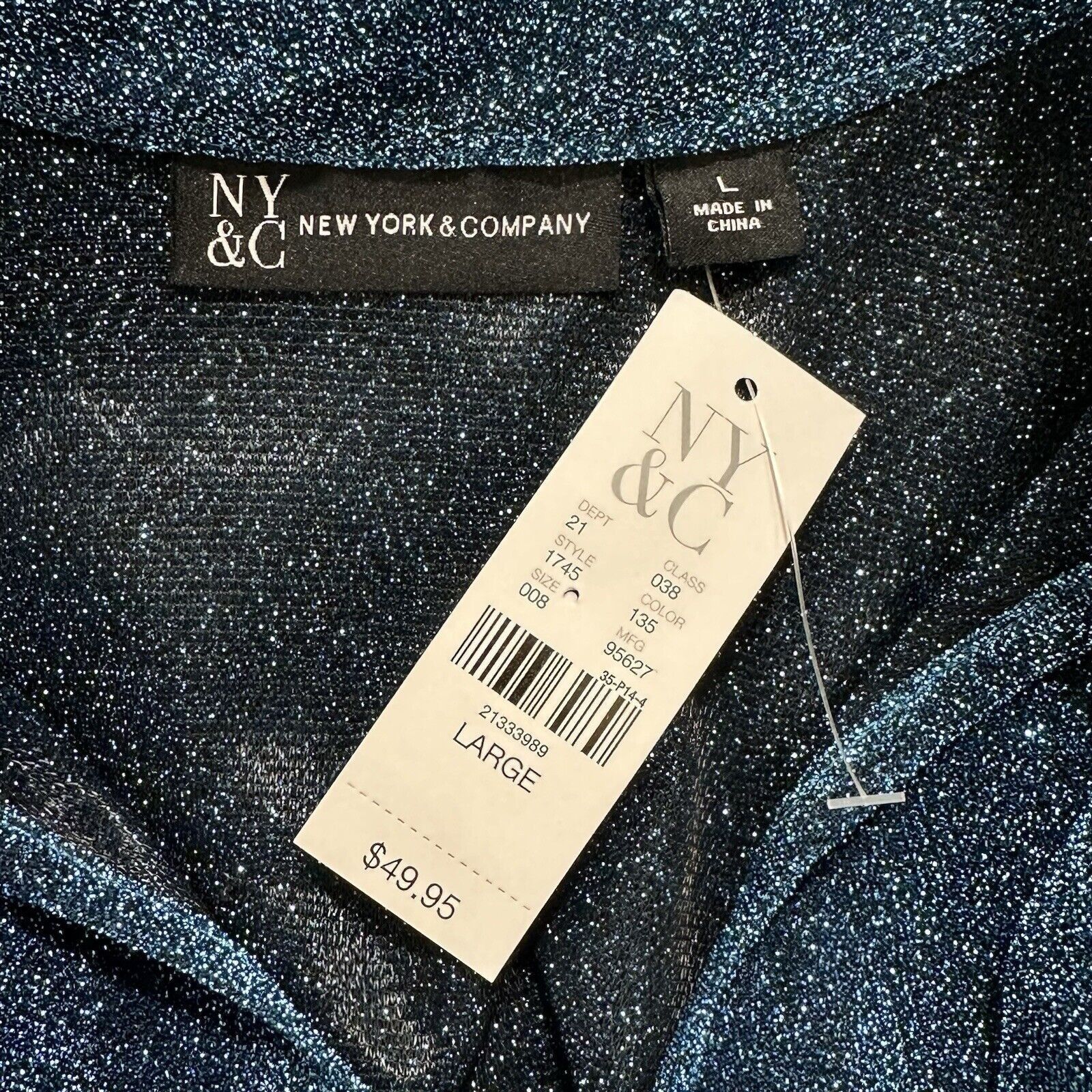 Other New York & Company Large Sparkle Glitter Flashy Blue Blouse Size L / US 10 / IT 46 - 3 Thumbnail