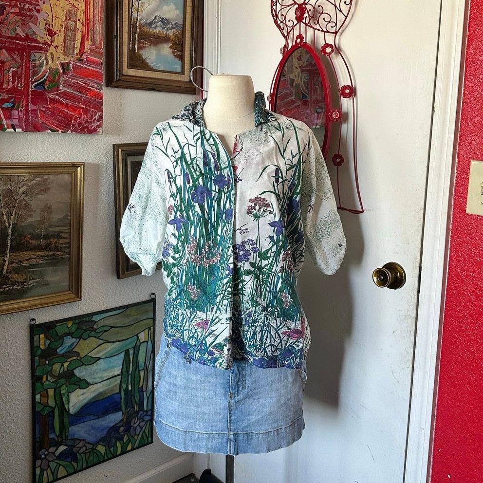 Handmade handmade floral green white button up shirt Size S / US 4 / IT 40 - 1 Thumbnail