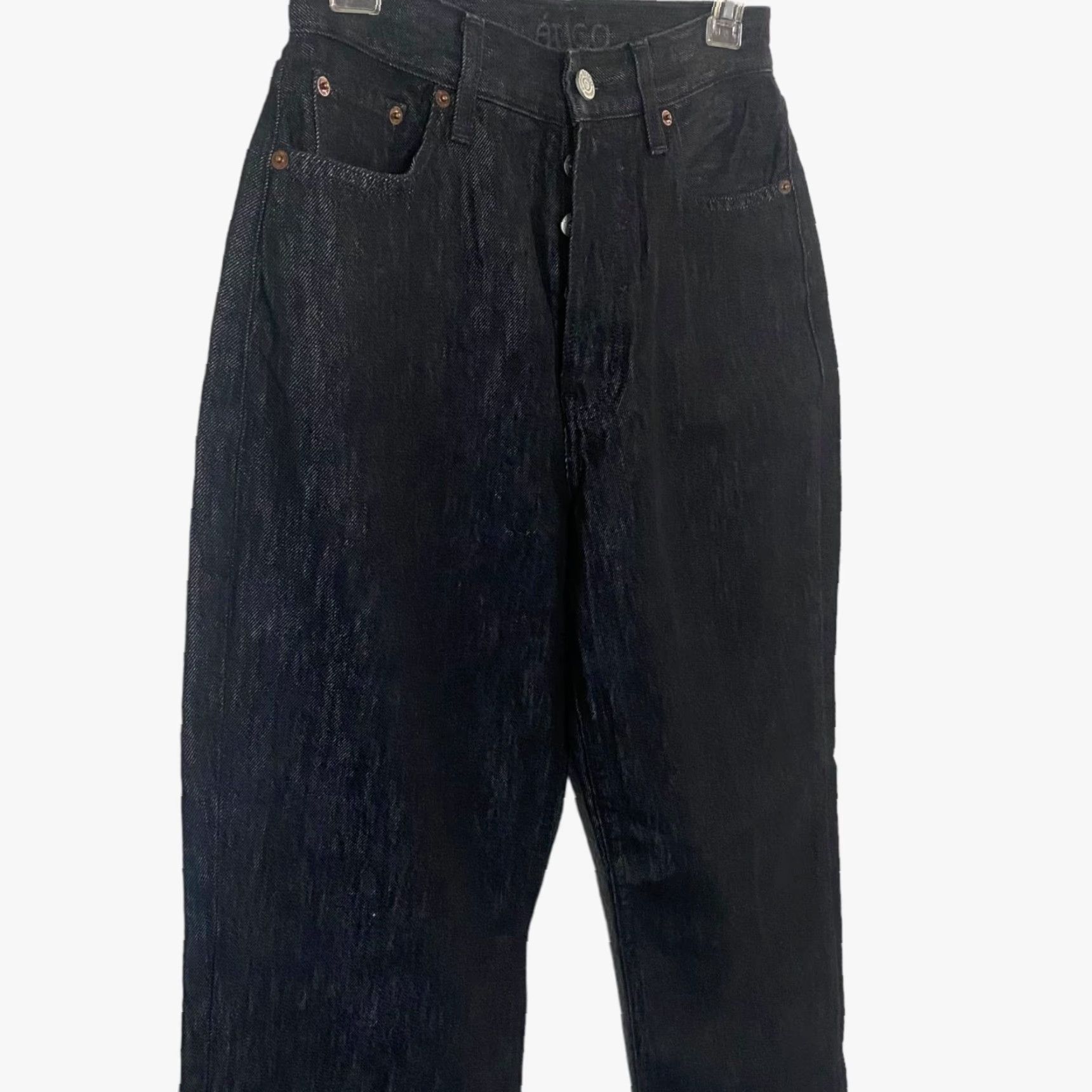 Vintage Ética Tyler Straight Leg Jeans Black Wash Denim High-Rise 26 Women/Womens 5-Pocket Style Button Fly Raw Hem denim Trending Sustainable New Size 26" / US 2 / IT 38 - 4 Thumbnail