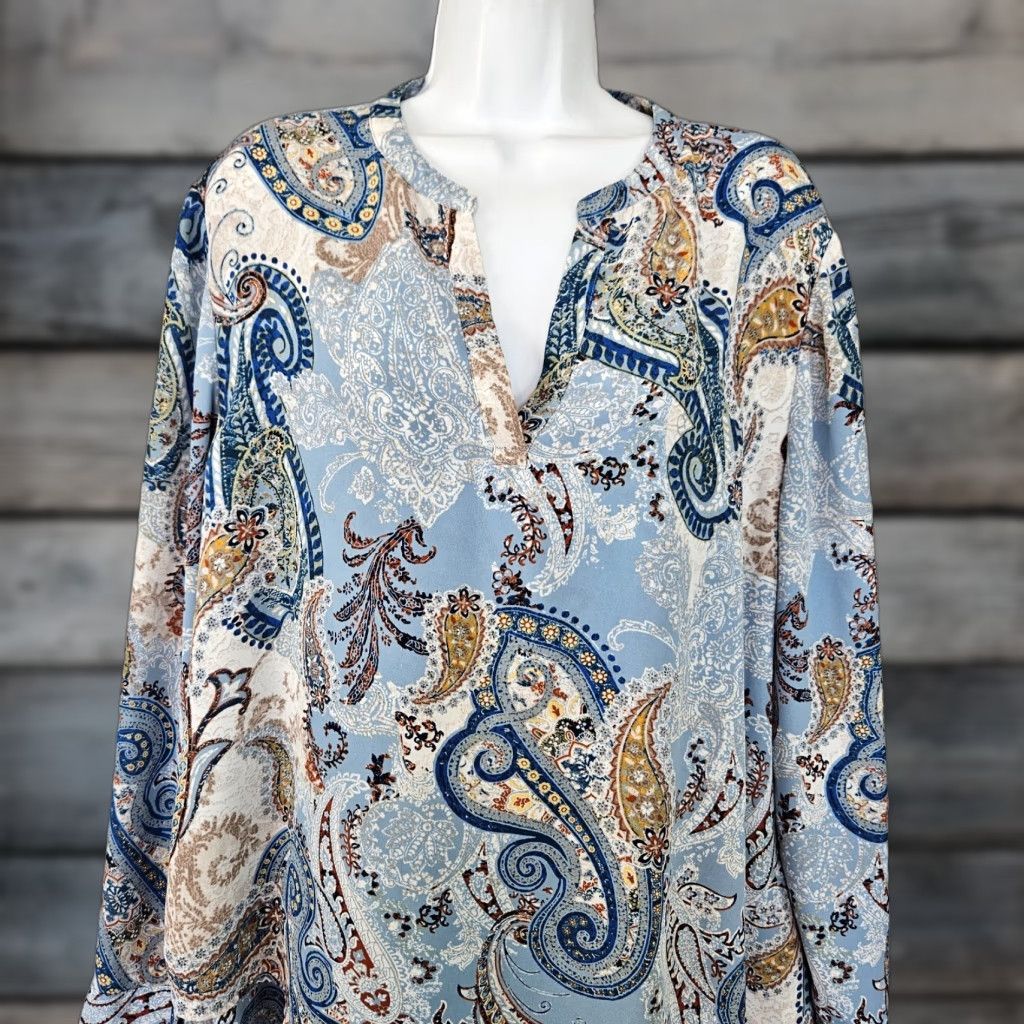 Vintage Chico's Blouse Tunic Long Sleeve XL Blue Paisley Womens Shirt Adult XL Size XL / US 12-14 / IT 48-50 - 1 Thumbnail