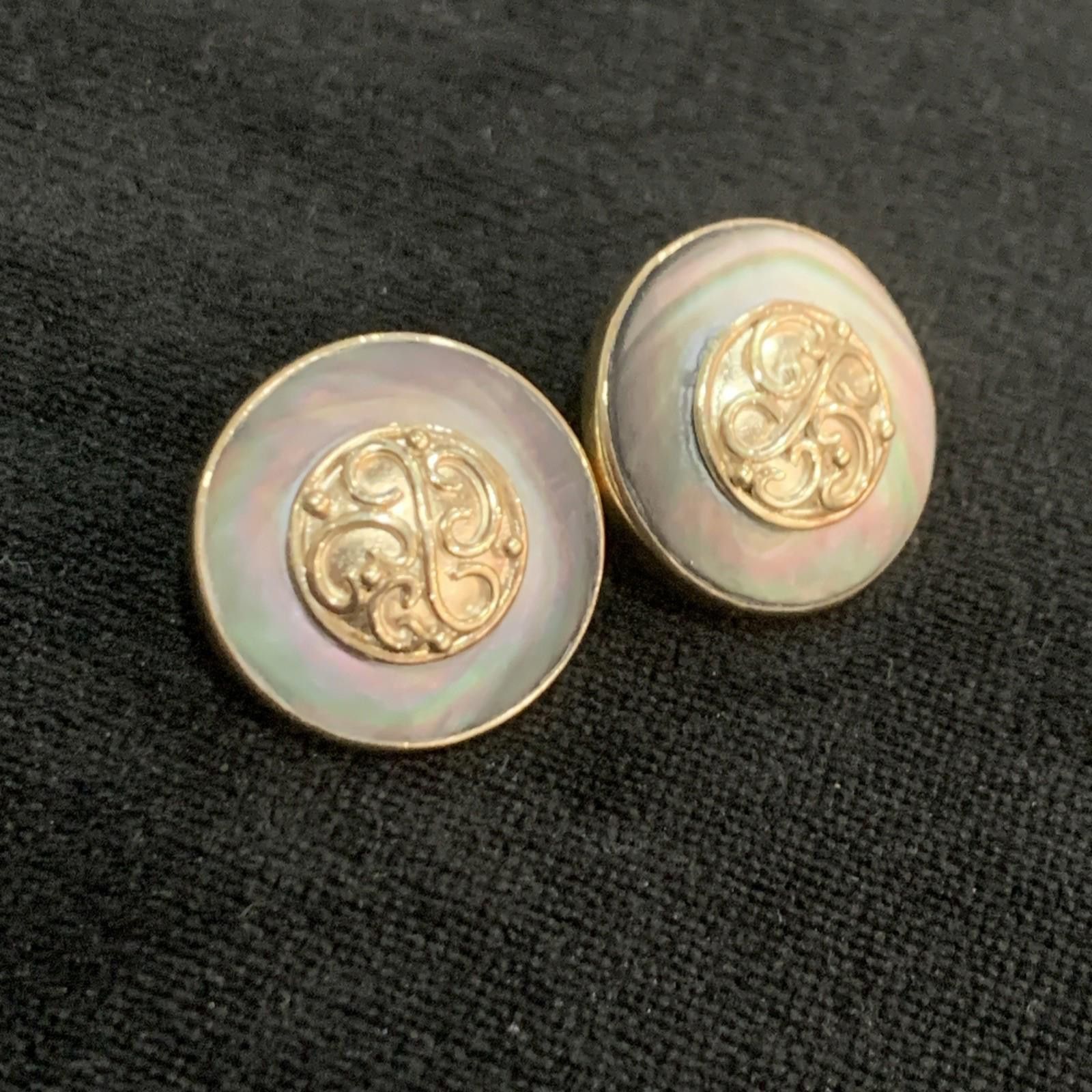 Unknown London Vintage 925 Silver, Black Mother of Pearl Earrings, 7/8” Size ONE SIZE - 3 Thumbnail
