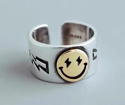 Ring Of Fire Smiley Adjustable .925 Silver Ring Size ONE SIZE - 1 Thumbnail
