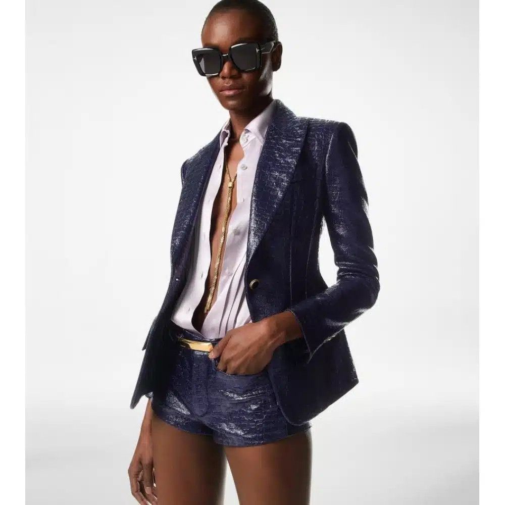 Tom Ford o1loc1c0325 GI2975 Croc Embossed Jacket in Blue Size M / US 6-8 / IT 42-44 - 2 Thumbnail
