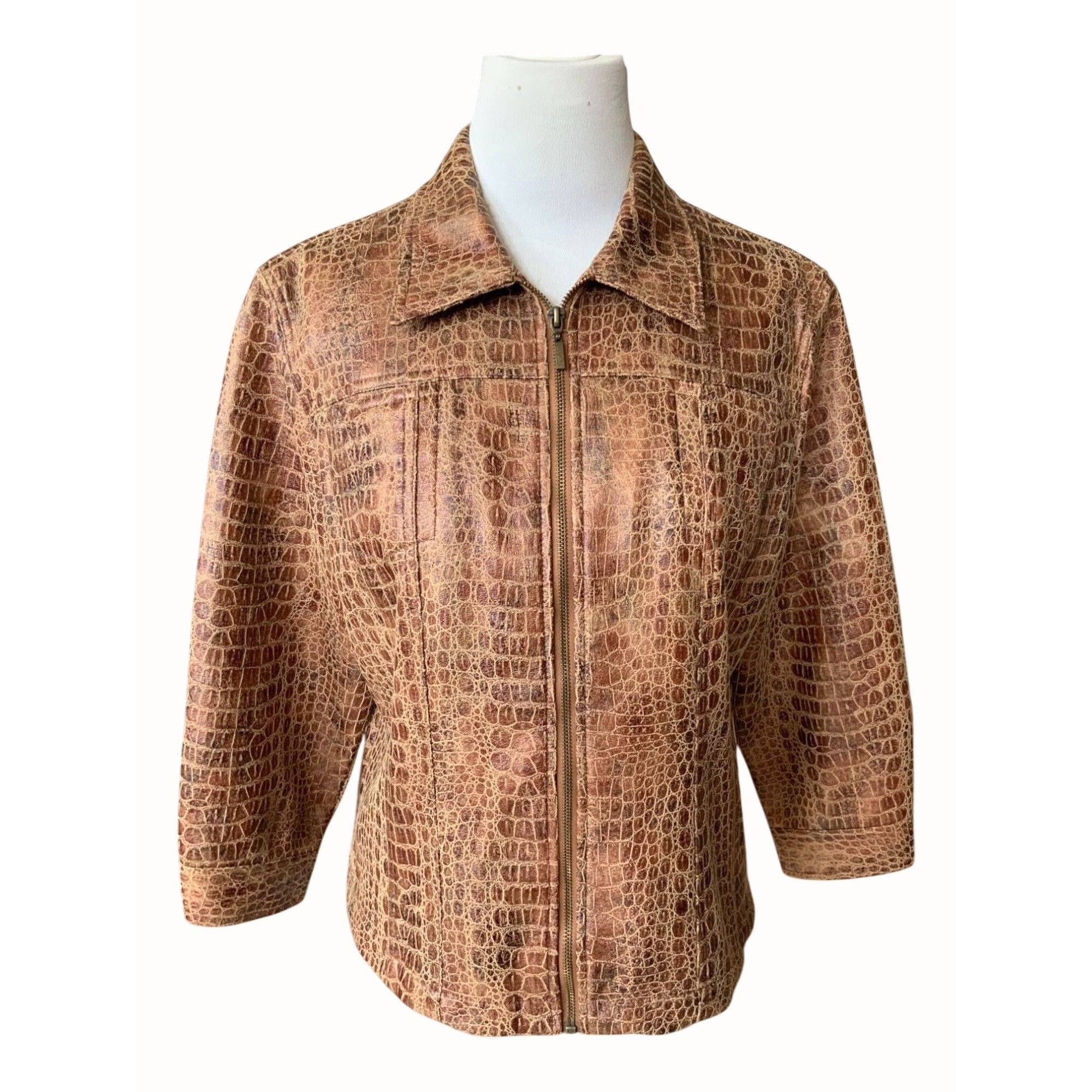 Designer Ruby Rd Faux Crocodile Print Brown Womens Jacket Quarter Sle Size XXL / US 16-18 / IT 52-54 - 1 Thumbnail