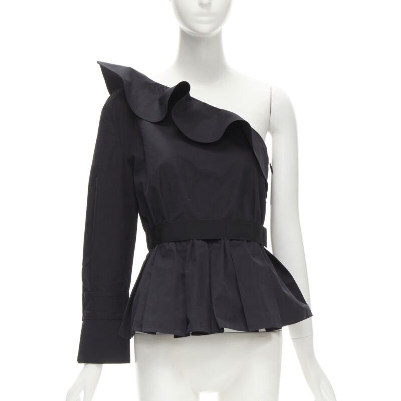 Fendi FENDI black cotton ruffle one shoulder belted peplum top IT42 M Size M / US 6-8 / IT 42-44 - 1 Thumbnail