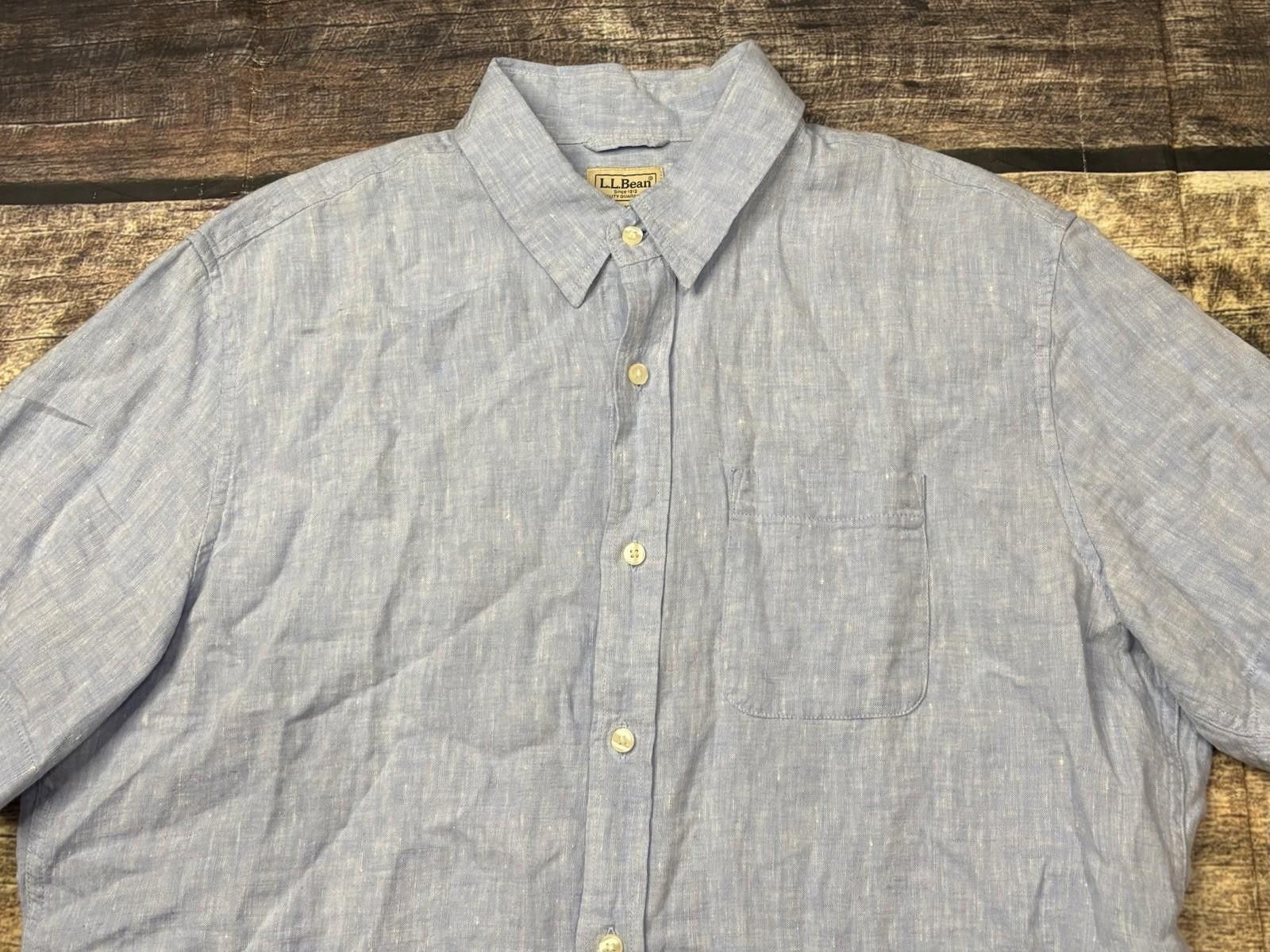 L.L. Bean LL Bean Shirt Mens Large Linen Button Up Short Sleeve Size US L / EU 52-54 / 3 - 4 Thumbnail