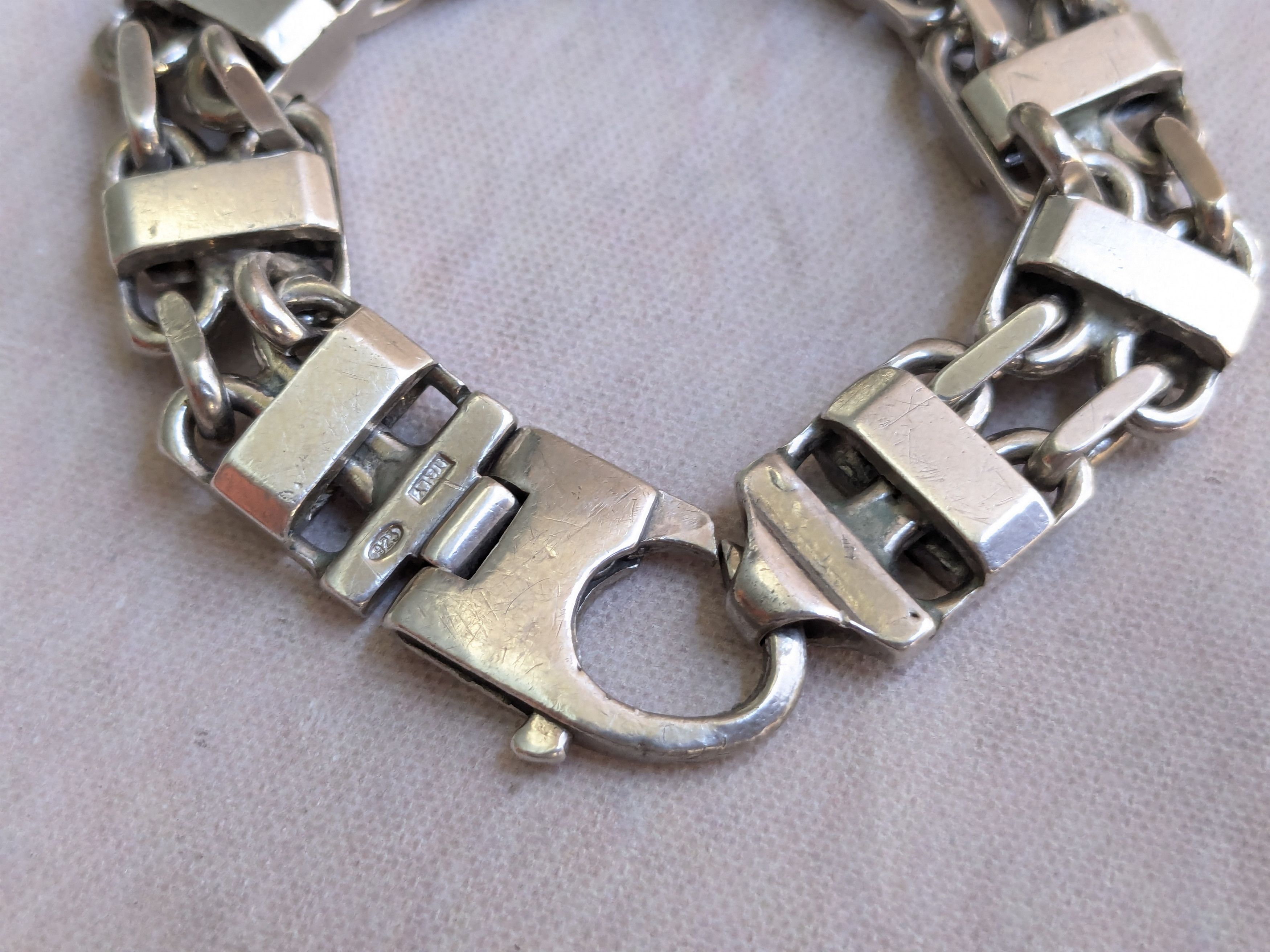 Jewelry Vintage Sterling Silver Bracelet 6" Thick Chunky Biker Size ONE SIZE - 5 Thumbnail